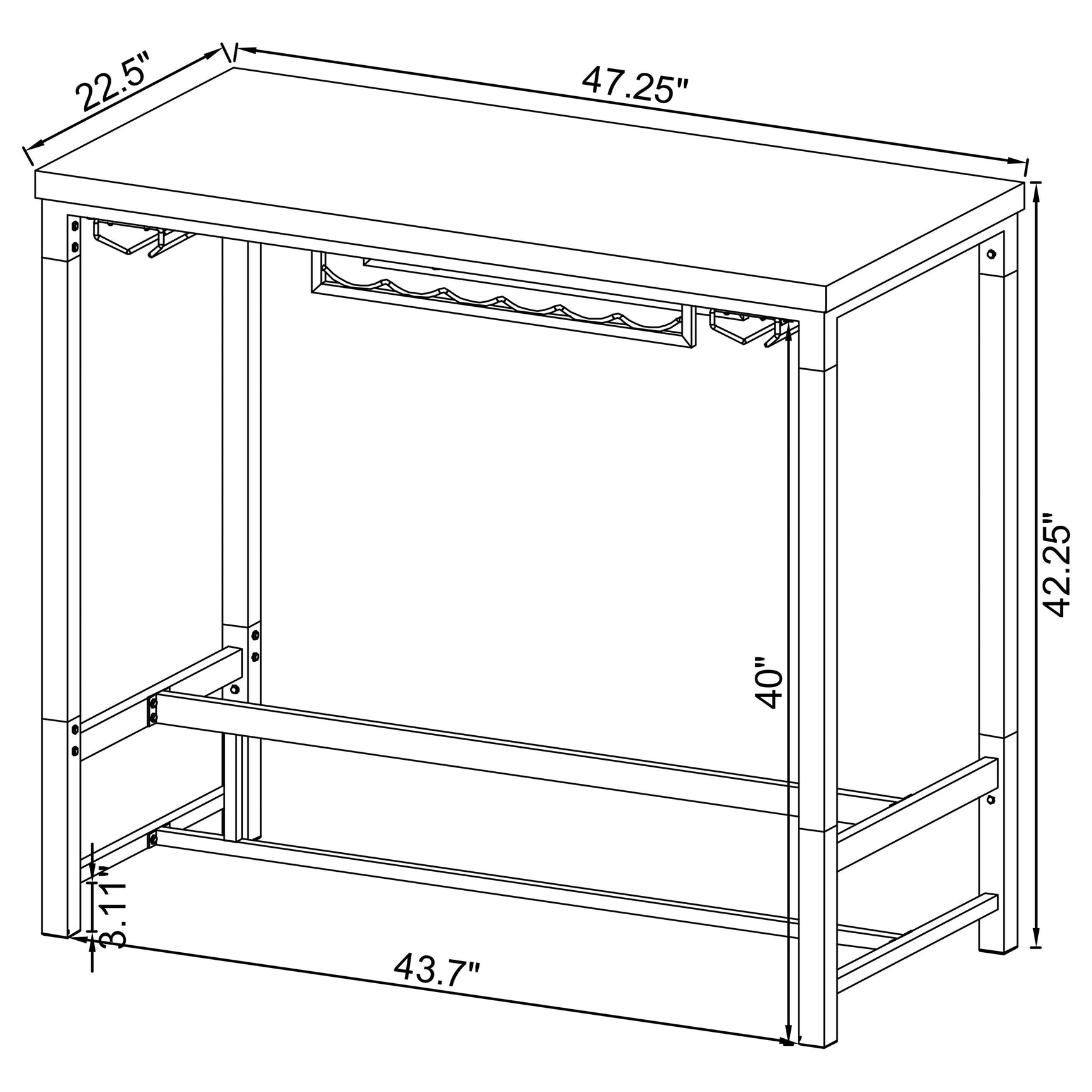 Norcrest 47-inch Acrylic Leg Bar Table White High Gloss - Tampa Furniture Outlet