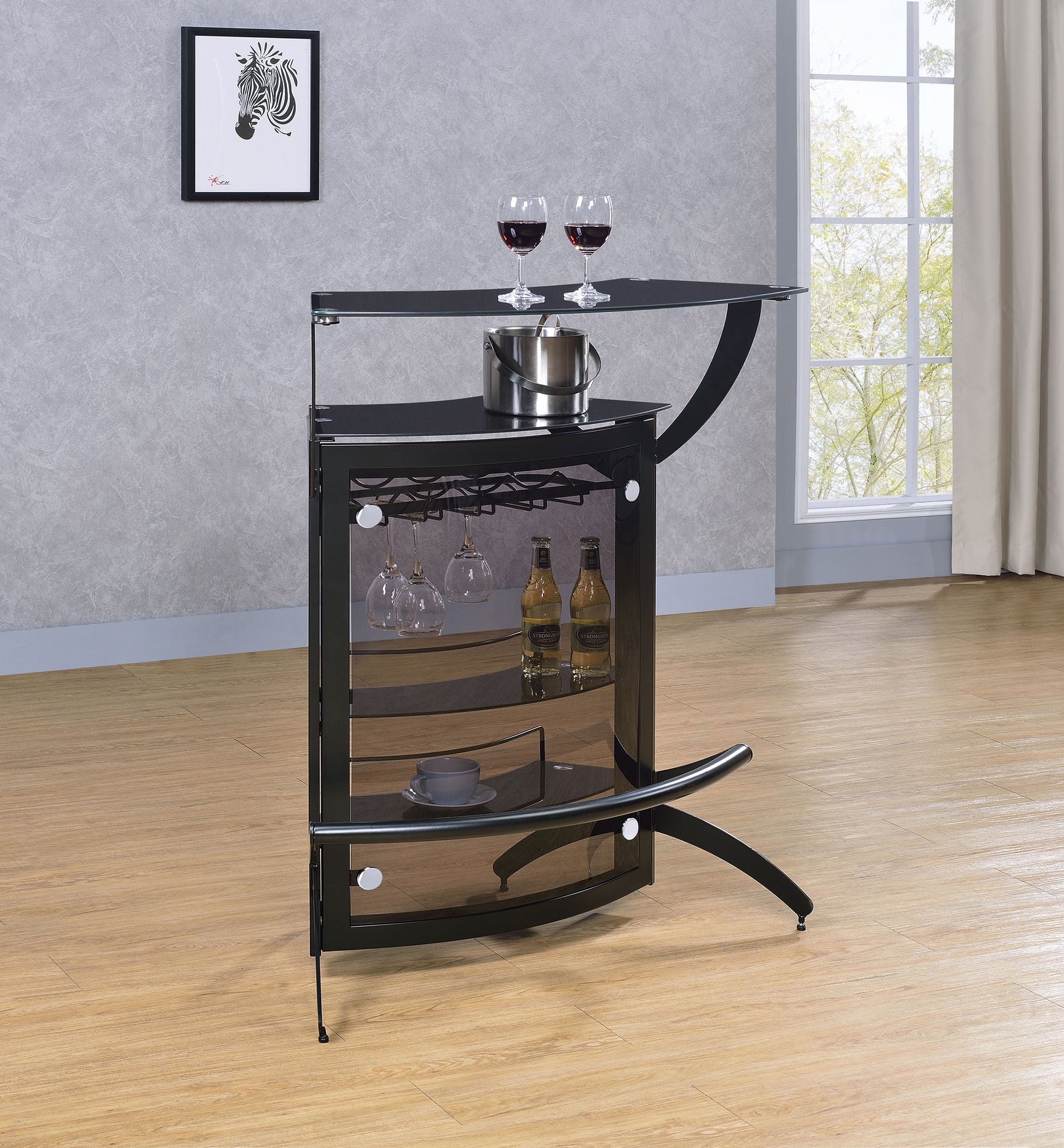 Dallas 2-shelf Curved Freestanding Home Bar Cabinet Black - Tampa Furniture Outlet