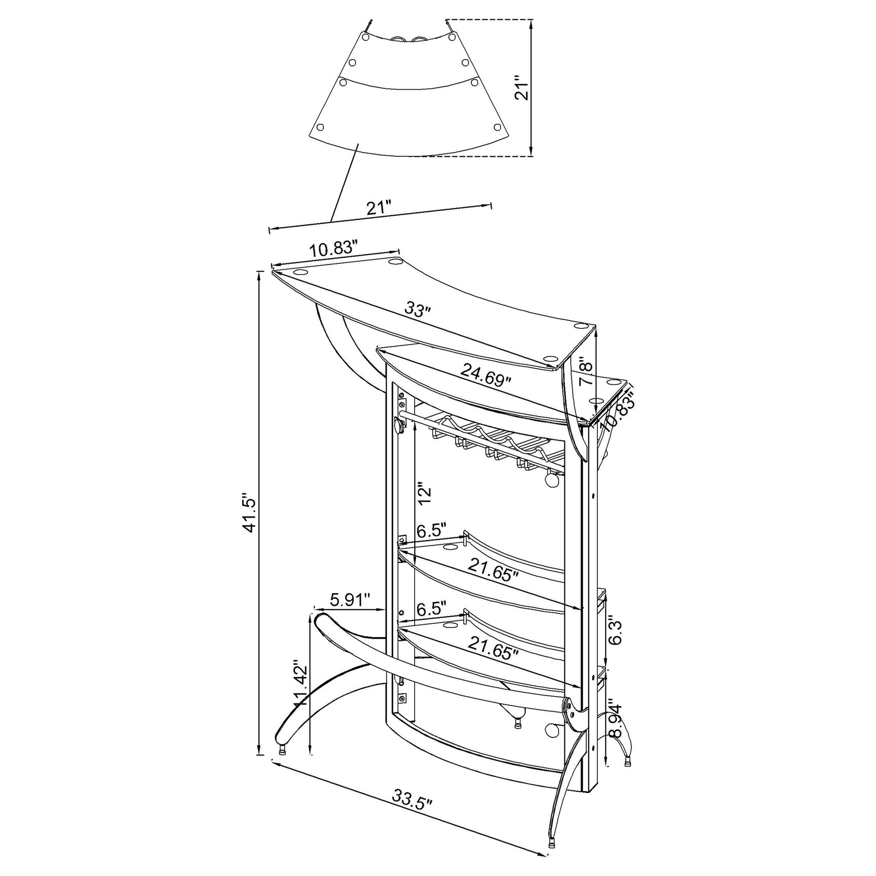 Dallas 2-shelf Curved Freestanding Home Bar Cabinet Black - Tampa Furniture Outlet