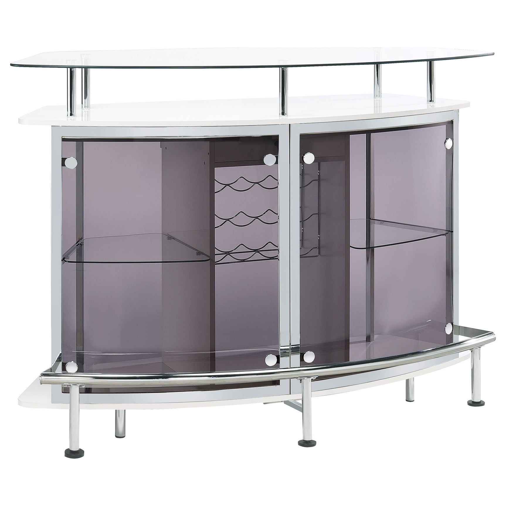 Tampa Furniture Outlet - Coaster - Gideon Curved Glass Top Home Bar Cabinet White High Gloss - 182235