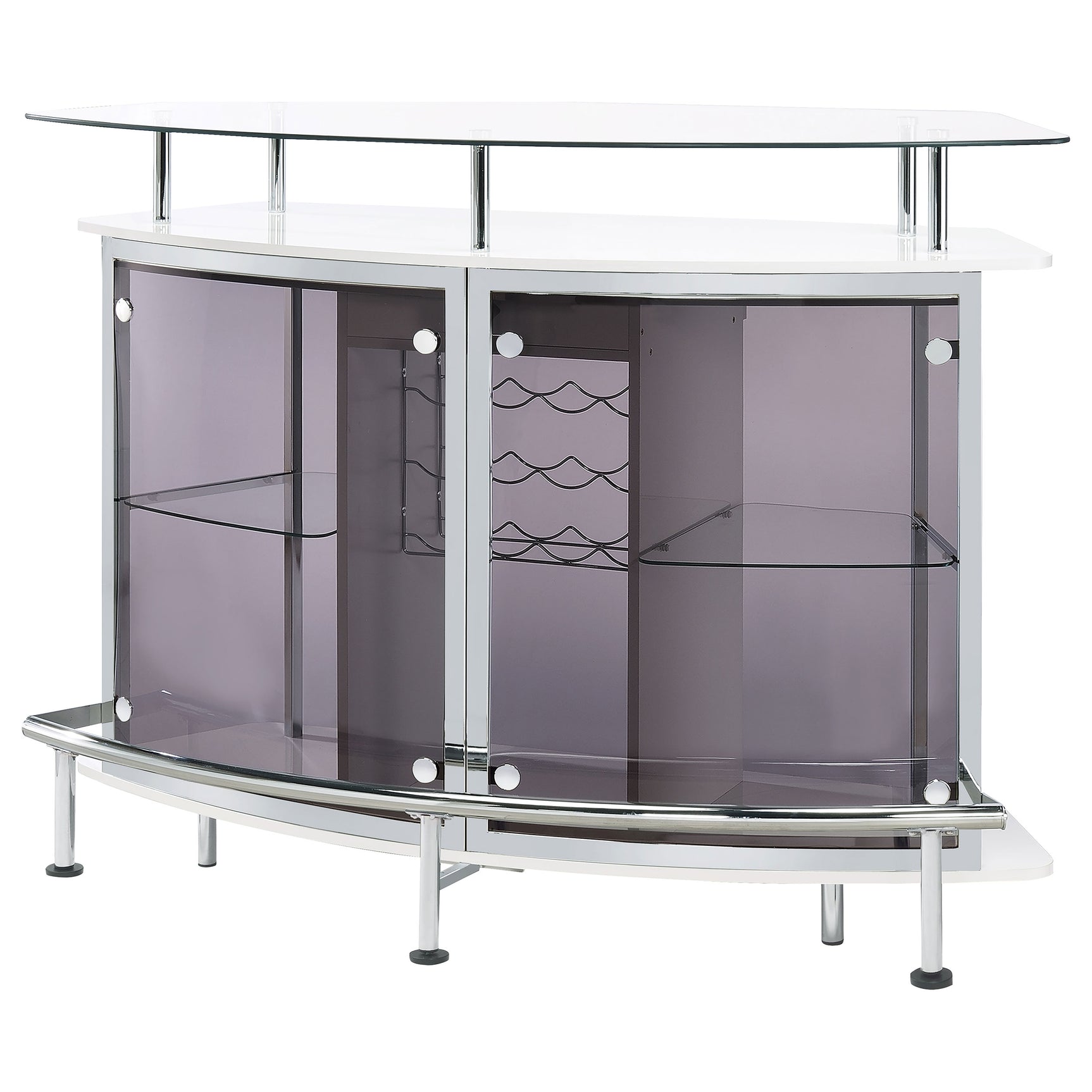 Gideon Curved Glass Top Home Bar Cabinet White High Gloss - Tampa Furniture Outlet