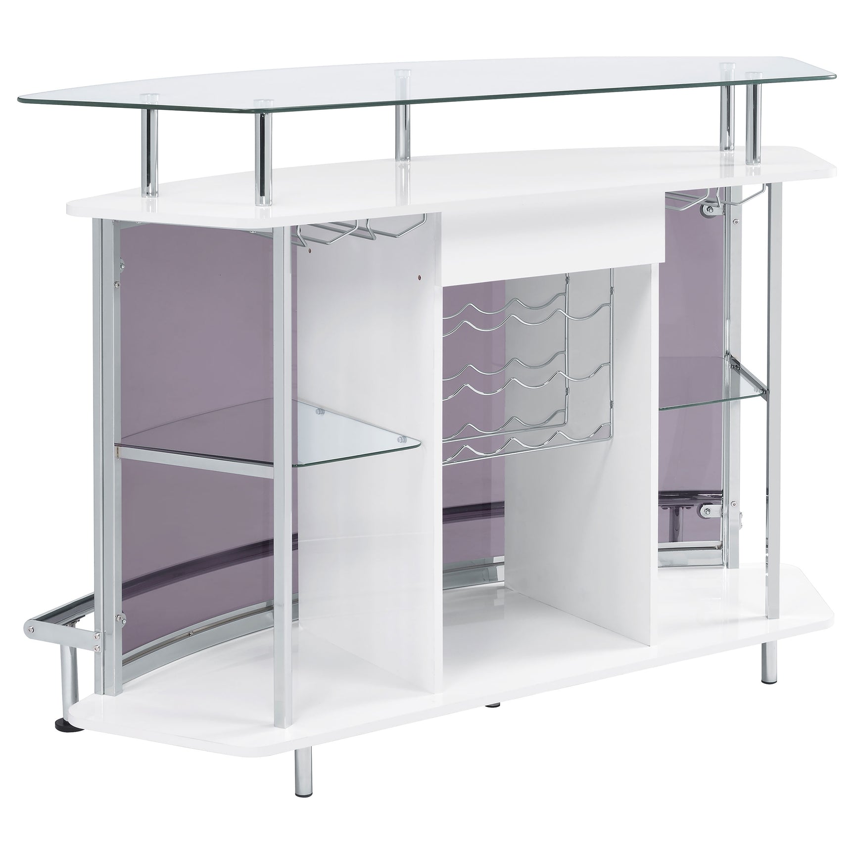 Gideon Curved Glass Top Home Bar Cabinet White High Gloss - Tampa Furniture Outlet