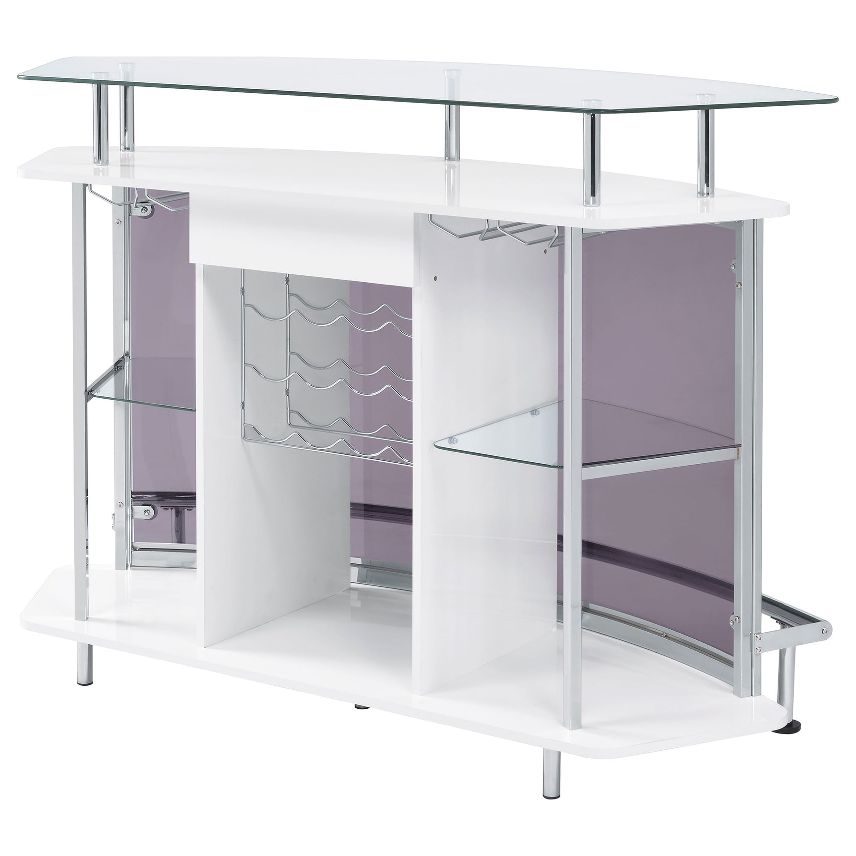 Gideon Curved Glass Top Home Bar Cabinet White High Gloss - Tampa Furniture Outlet