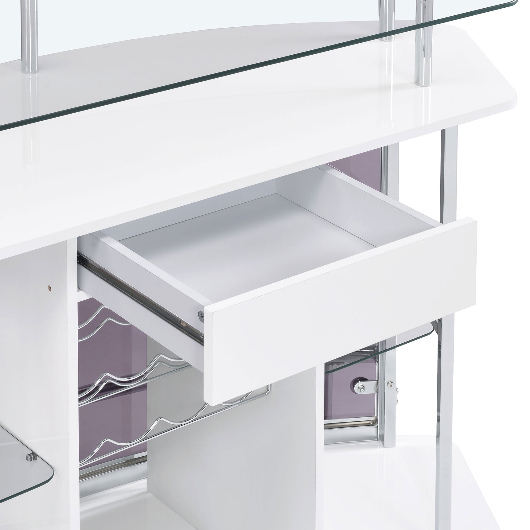 Gideon Curved Glass Top Home Bar Cabinet White High Gloss - Tampa Furniture Outlet