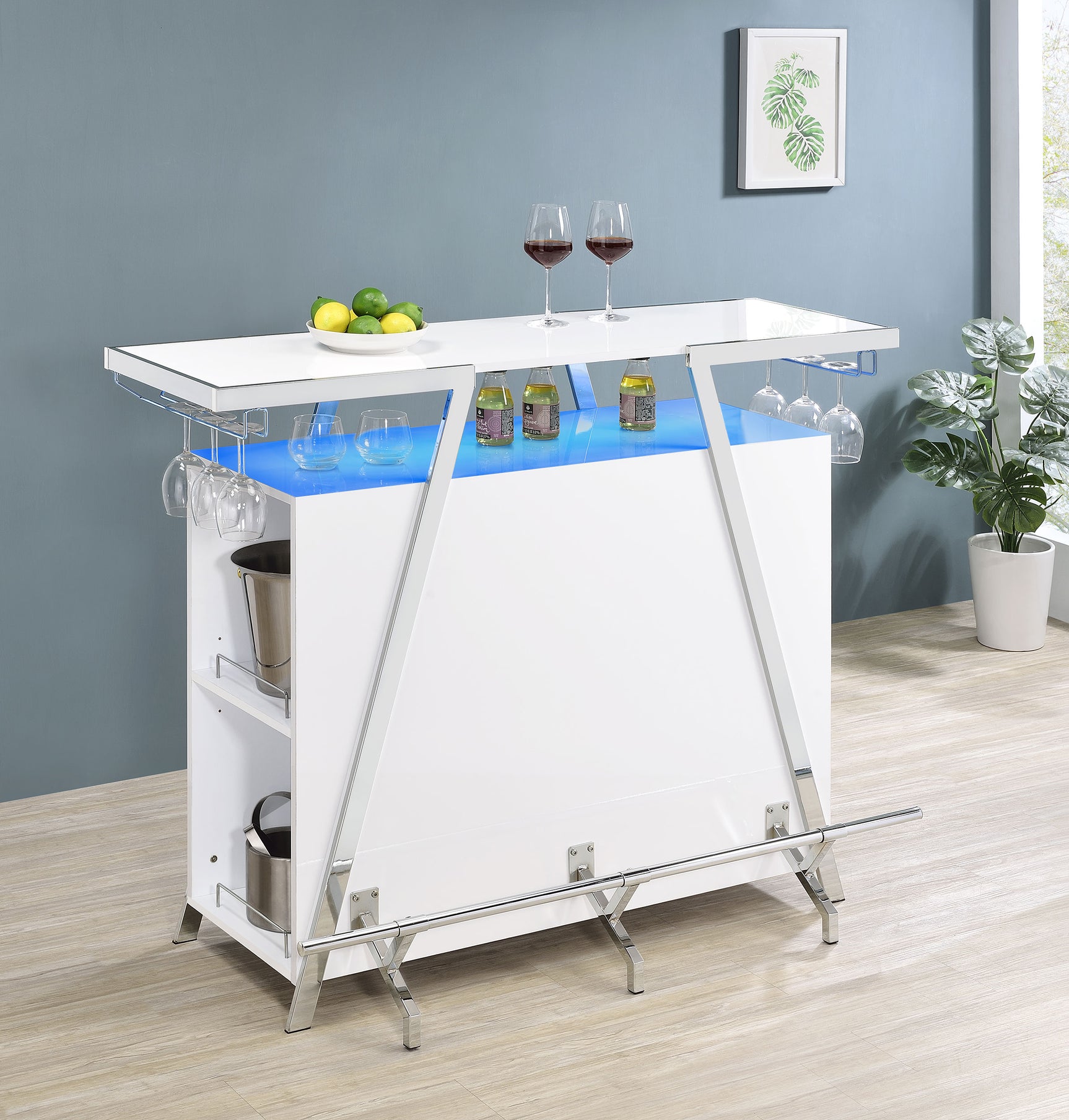 Araceli Freestanding LED Home Bar Cabinet White High Gloss - Tampa Furniture Outlet