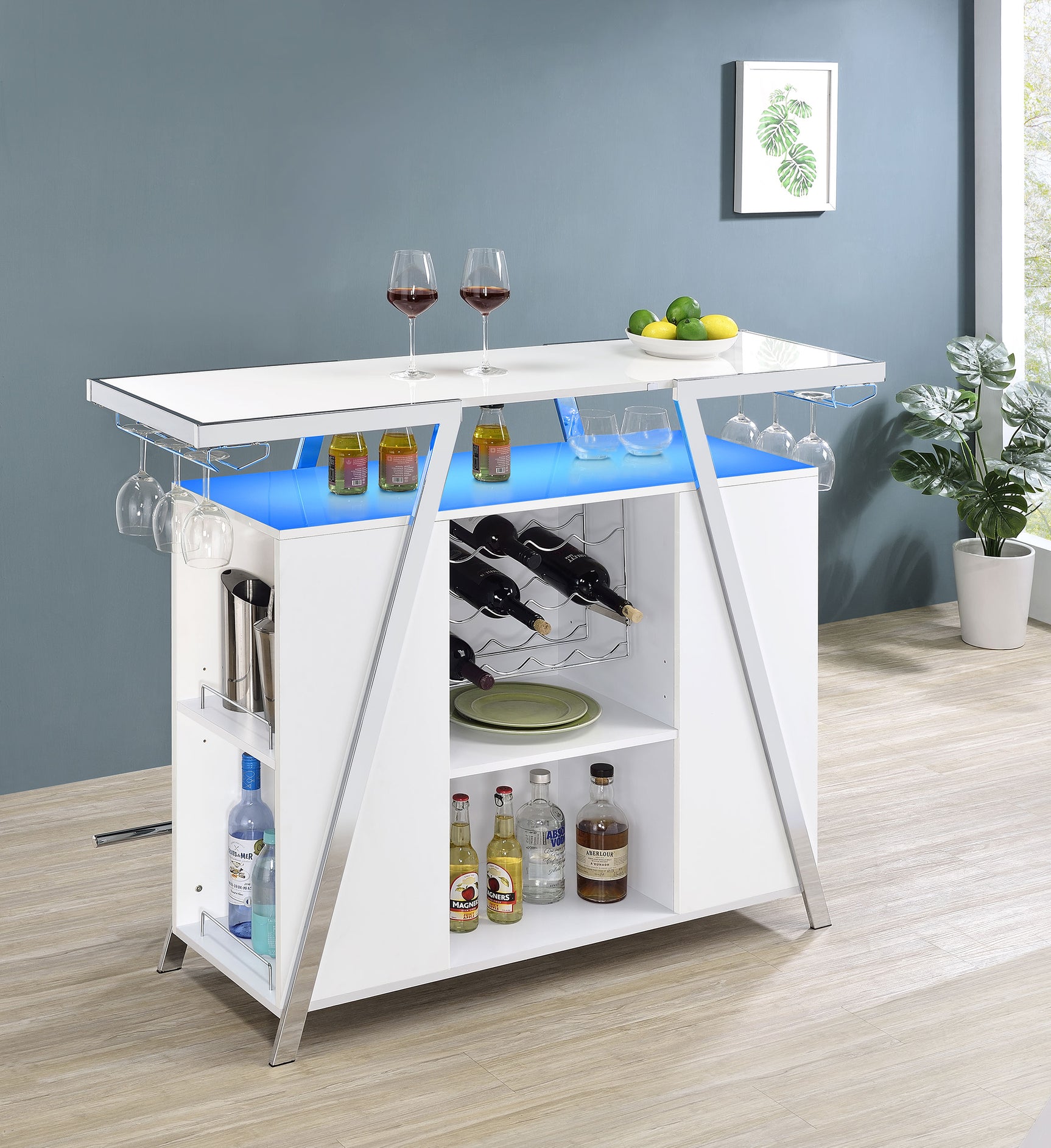 Araceli Freestanding LED Home Bar Cabinet White High Gloss - Tampa Furniture Outlet