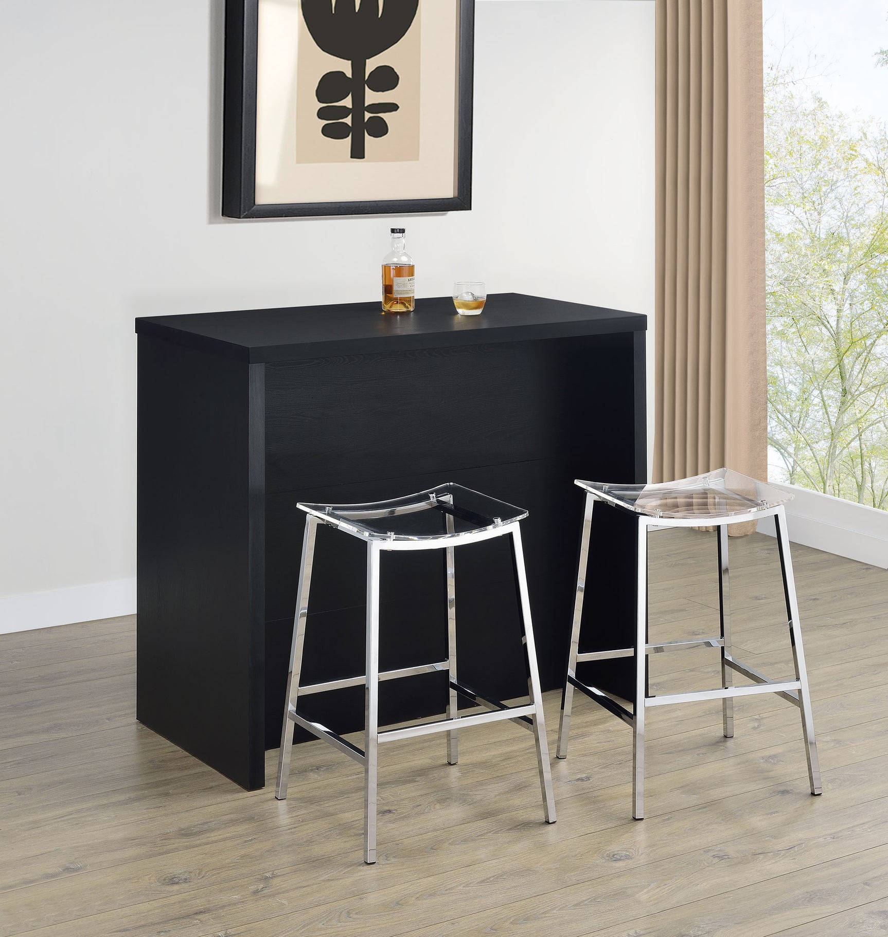 Topanga Engineered Wood Freestanding Home Bar Black - Tampa Furniture Outlet