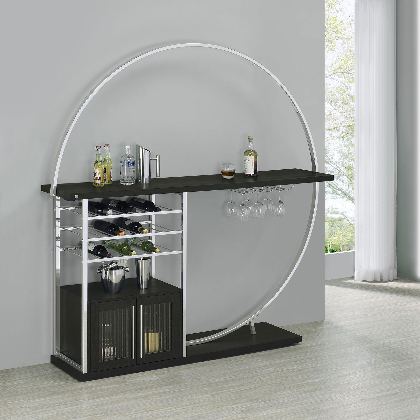 Risley 2-door Circular LED Wine Cabinet Dark Charcoal - Tampa Furniture Outlet