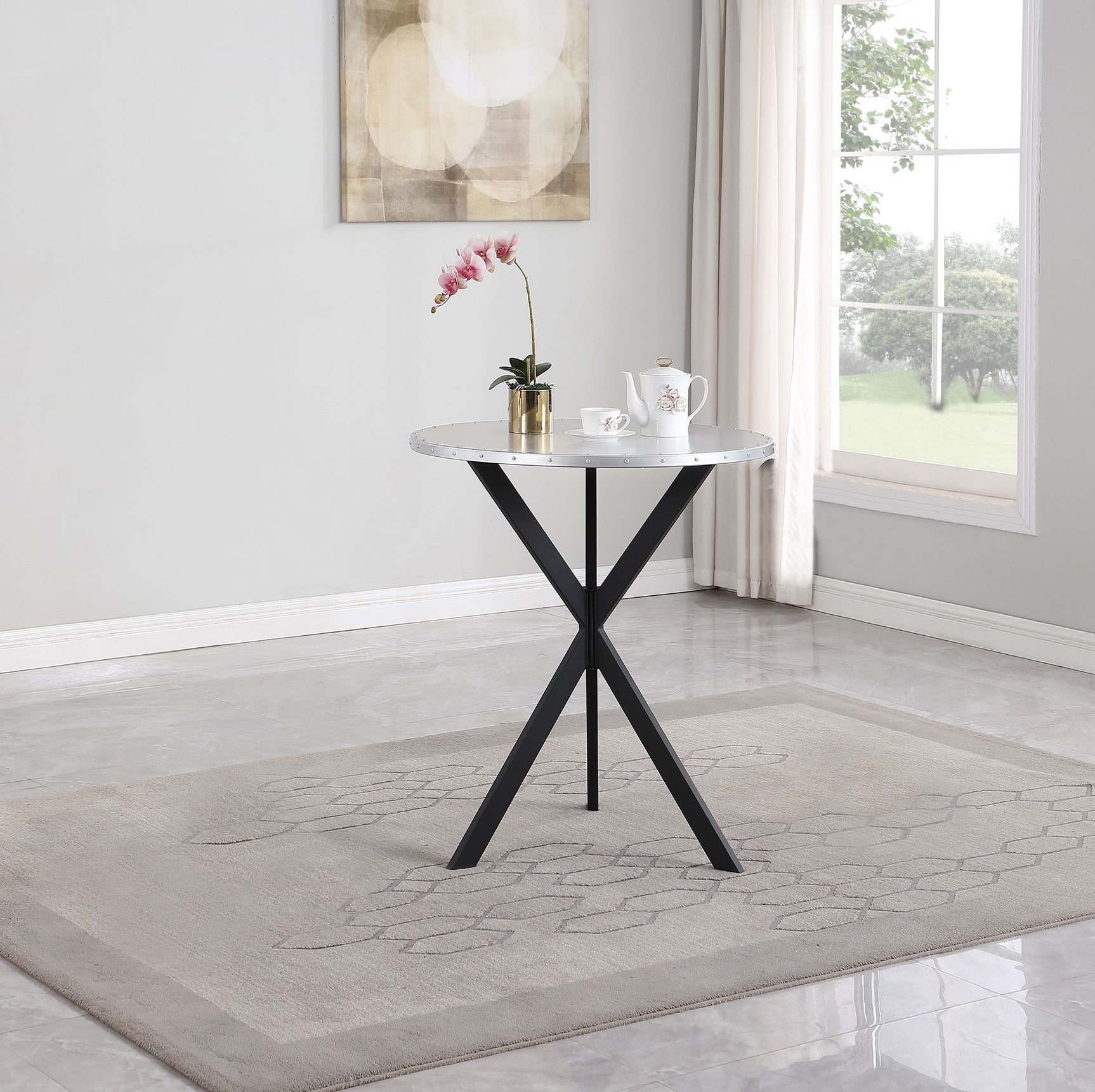 Kenzo Round 32-inch Galvanized Steel Bistro Bar Table Silver - Tampa Furniture Outlet