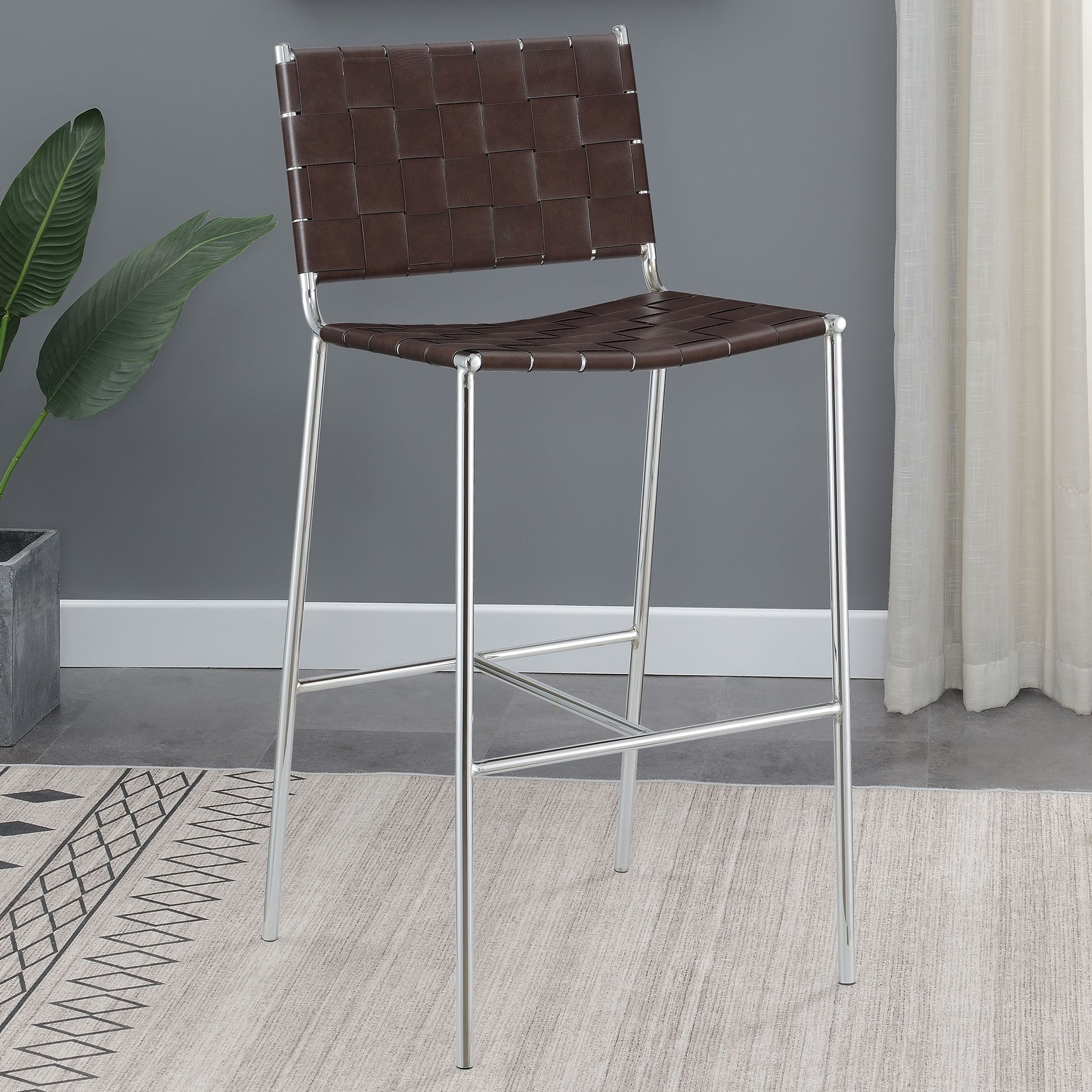 Adelaide Upholstered Pub Height Bar Stool Brown and Chrome - Tampa Furniture Outlet