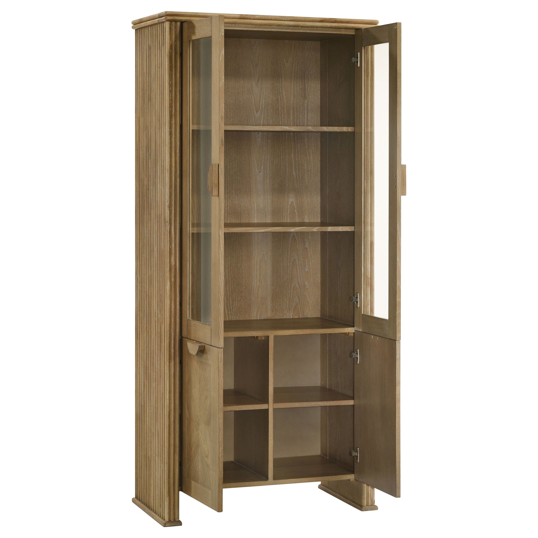 Adina 77-inch Tall Display Cabinet Distressed Light Brown - Tampa Furniture Outlet