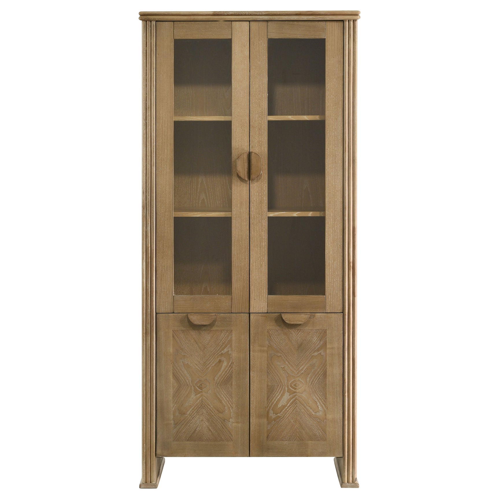 Adina 77-inch Tall Display Cabinet Distressed Light Brown - Tampa Furniture Outlet