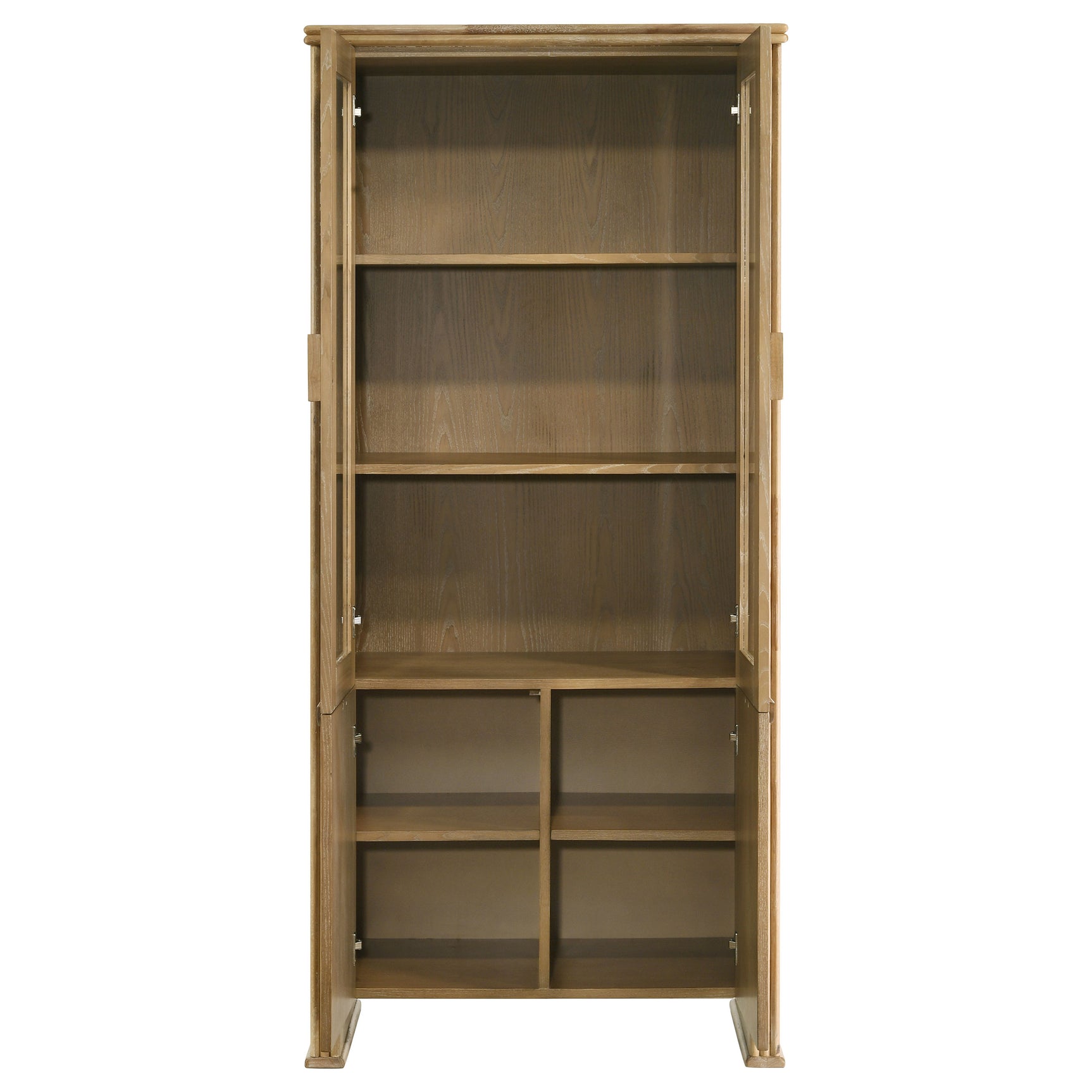 Adina 77-inch Tall Display Cabinet Distressed Light Brown - Tampa Furniture Outlet