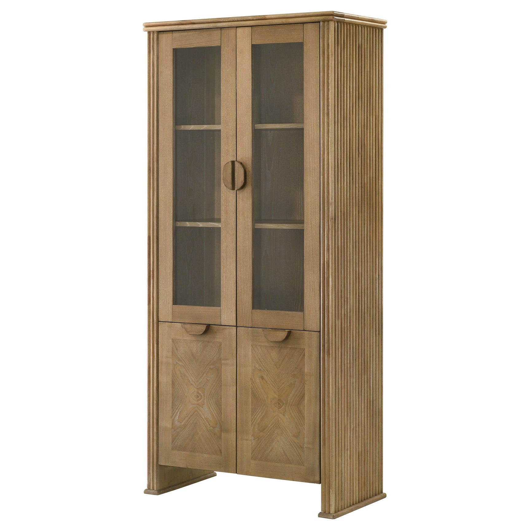 Adina 77-inch Tall Display Cabinet Distressed Light Brown - Tampa Furniture Outlet