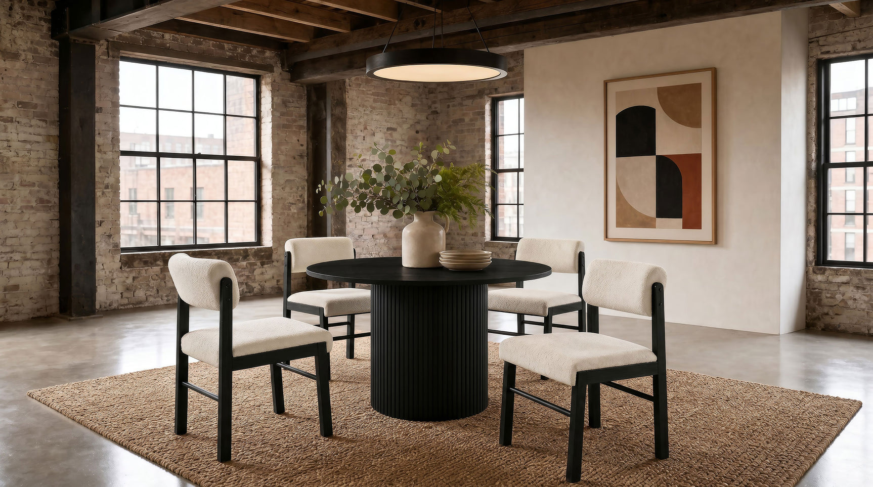 Tampa Furniture Outlet - Coaster - Hamlyn 5-piece Round Wood Dining Set Cream and Black - 193930BLK-S5B