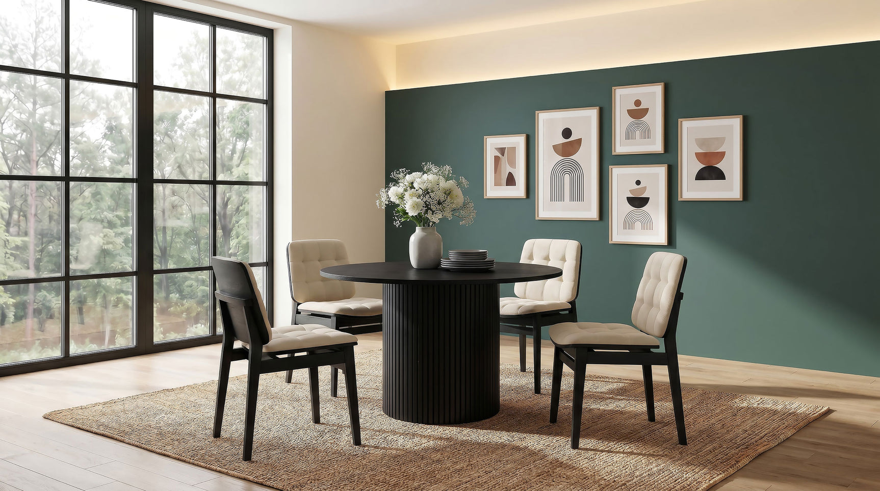 Tampa Furniture Outlet - Coaster - Hamlyn 5-piece Round Wood Dining Set Cream and Black - 193930BLK-S5D