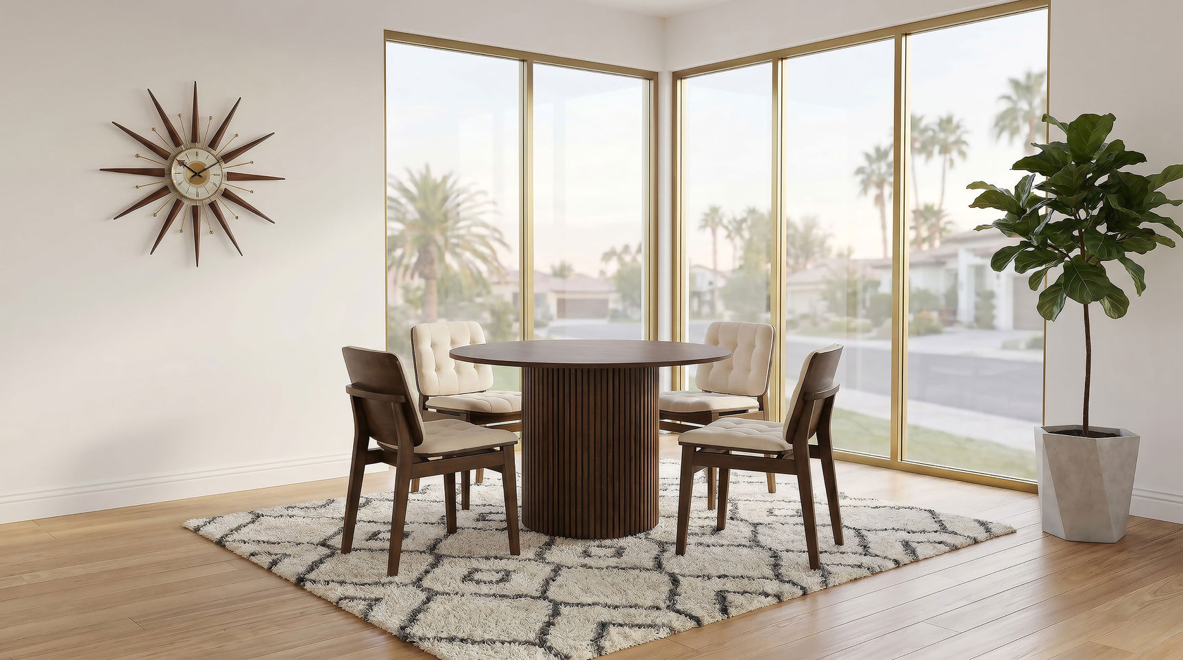 Tampa Furniture Outlet - Coaster - Hamlyn 5-piece Round Wood Dining Set Cream and Walnut - 193930WAL-S5D