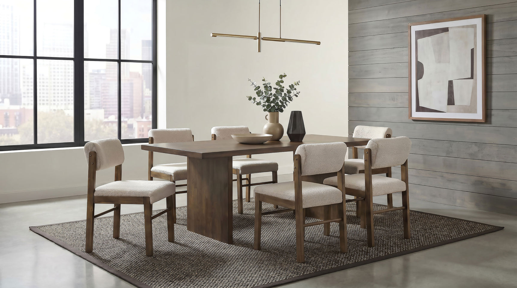 Tampa Furniture Outlet - Coaster - Decker 7-piece 82-inch Rectangular Dining Set Cream and Walnut - 193951WAL-S7B