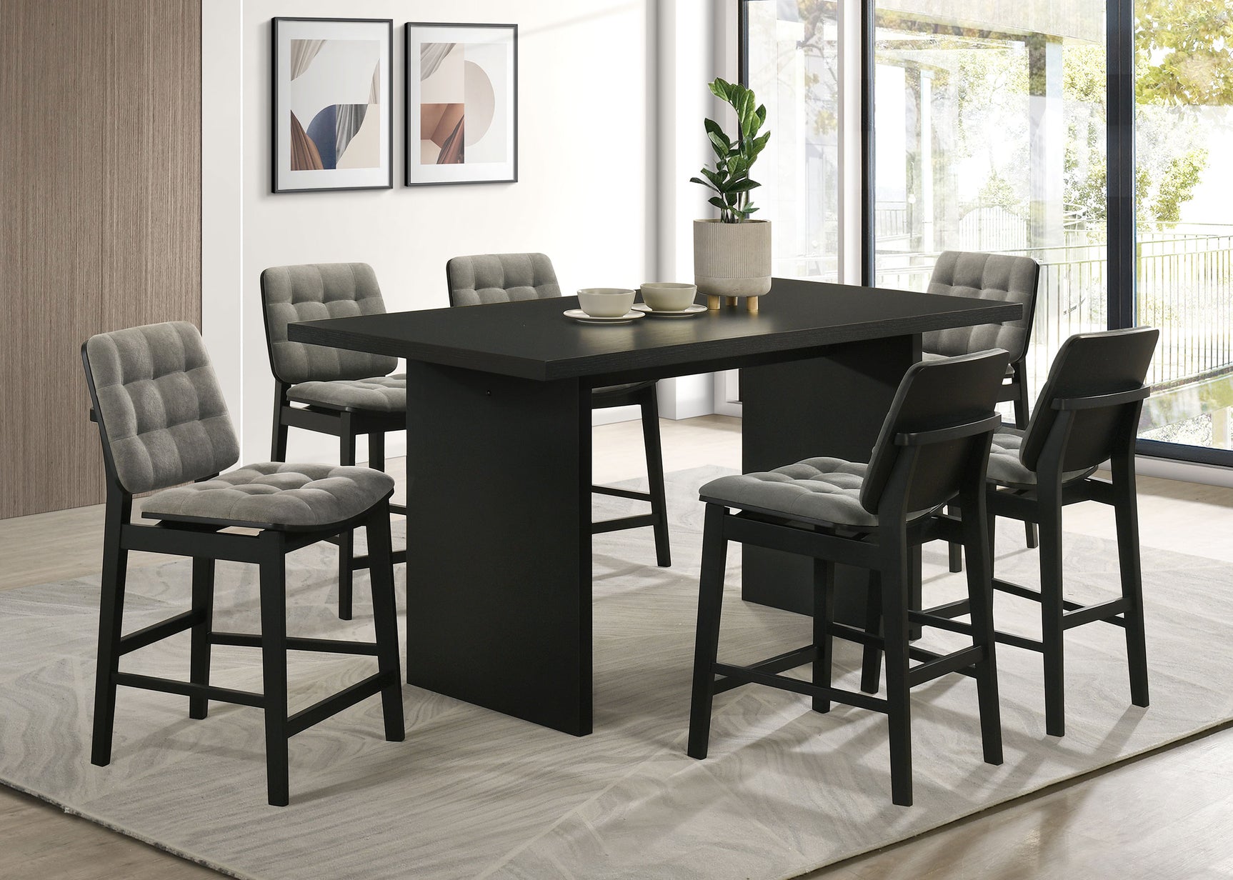 Tampa Furniture Outlet - Coaster - Decker 7-piece 70-inch Rectangular Counter Height Dining Set Grey and Black - 193958BLK-S7E