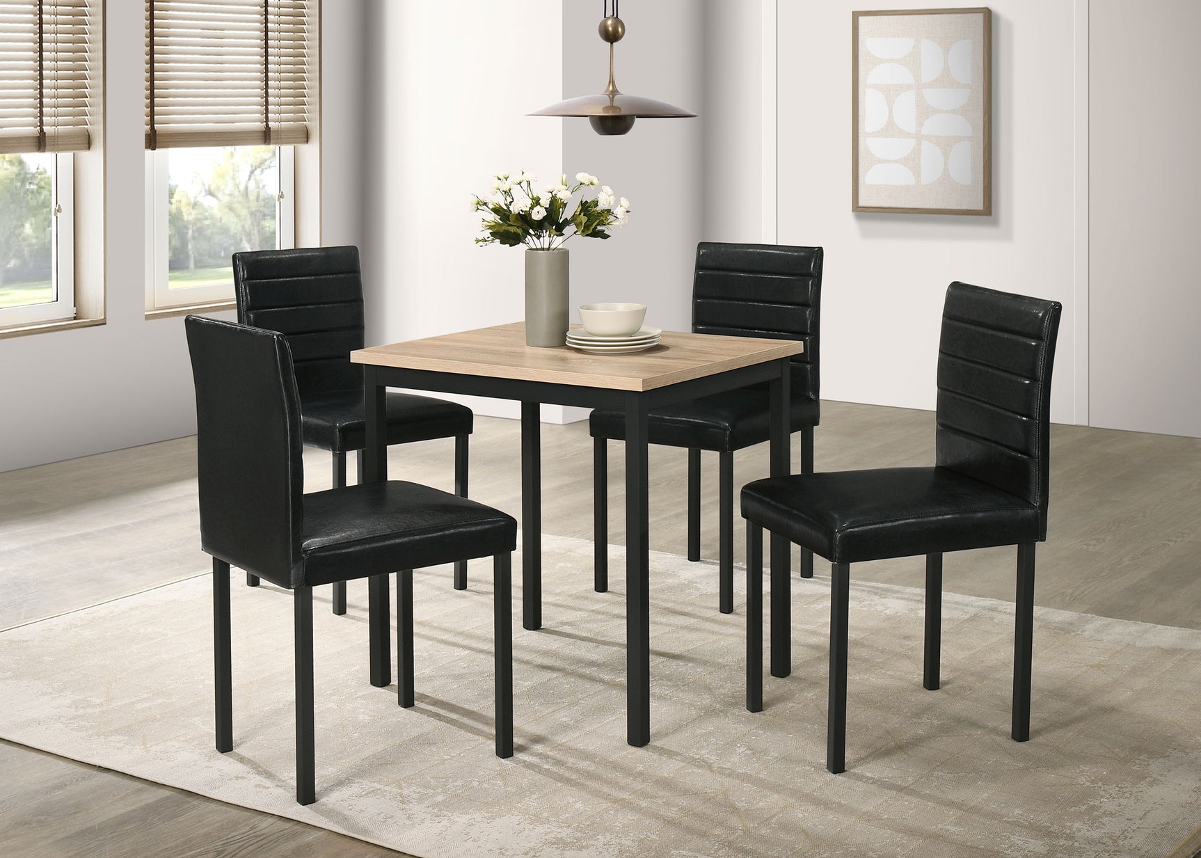 Tampa Furniture Outlet - Coaster - Garza 5-piece Space Saving Rectangular Dining Table Greige Oak - 193980-S5