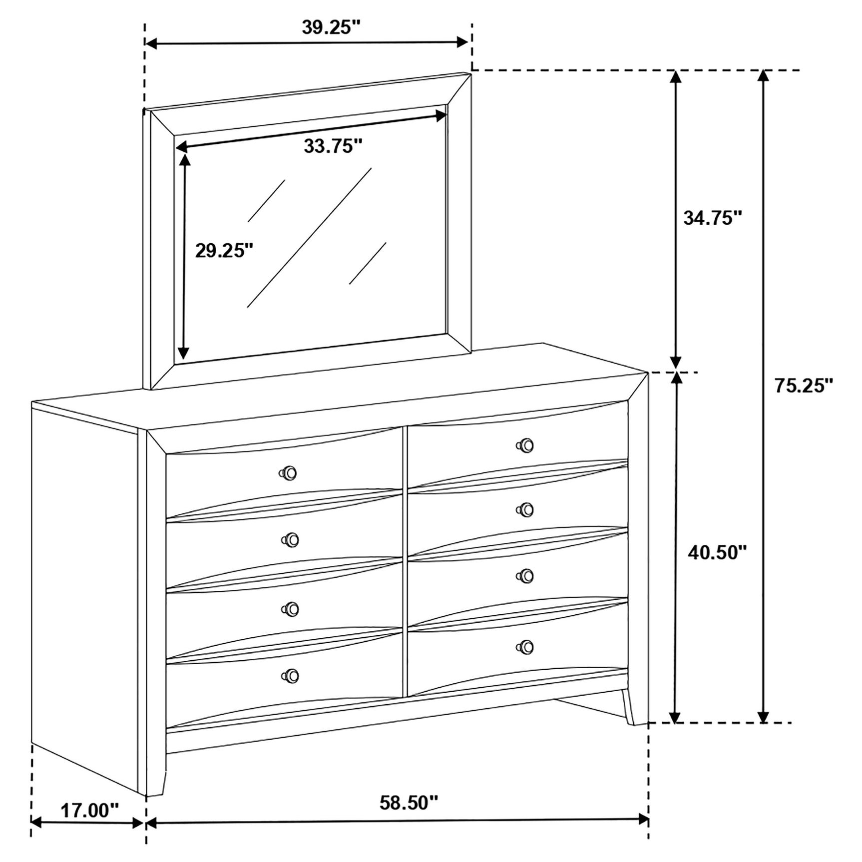 Briana 8-drawer Dresser with Mirror Black - Tampa Furniture Outlet