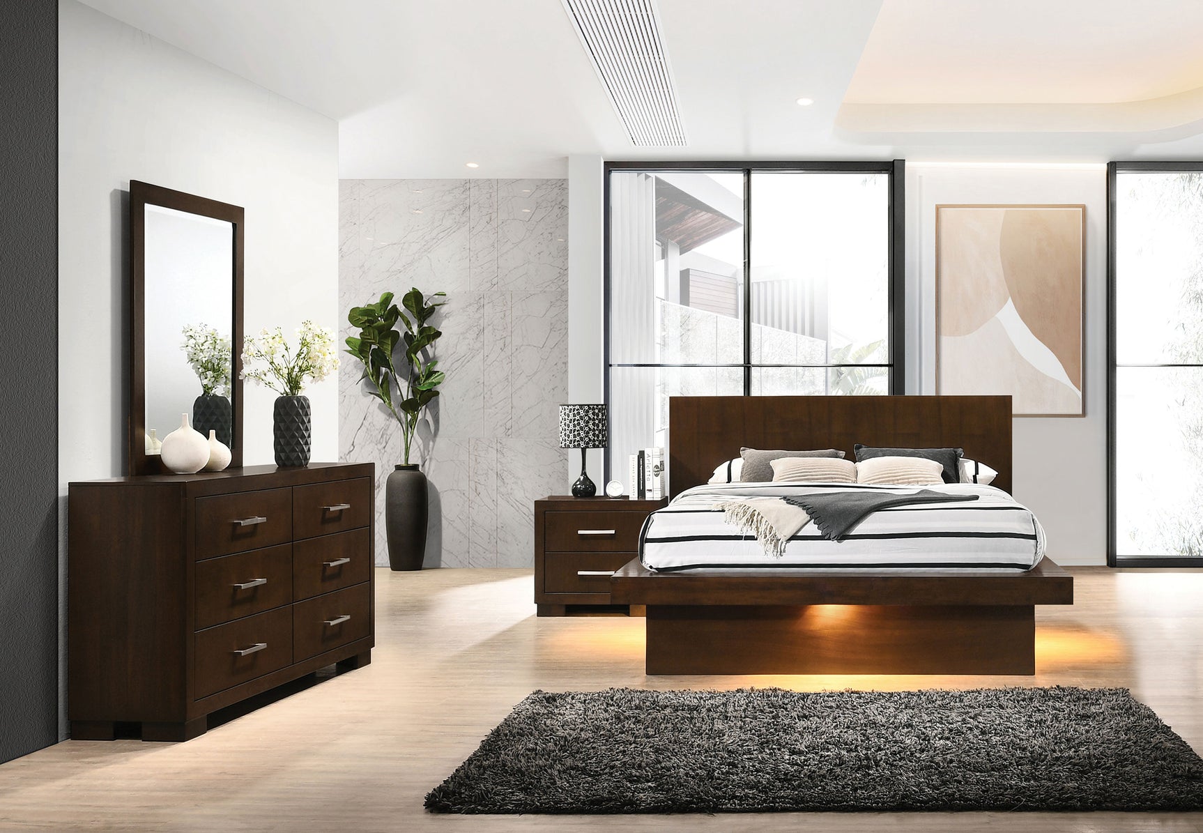 Tampa Furniture Outlet - Coaster - Jessica 4-piece Eastern King LED Bedroom Set Cappuccino - 200711KE-S4