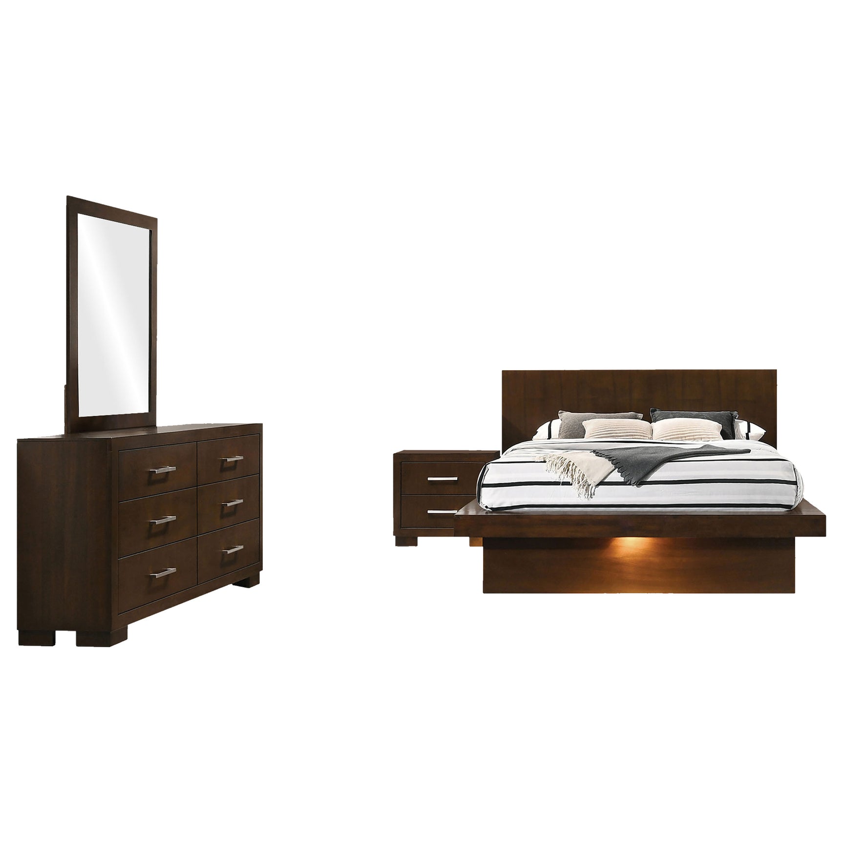 Jessica 4-piece Eastern King LED Bedroom Set Cappuccino - Tampa Furniture Outlet
