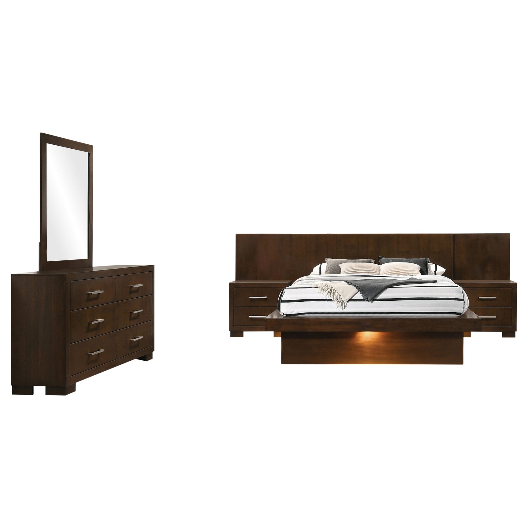 Jessica 5-piece Eastern King LED Bedroom Set Cappuccino - Tampa Furniture Outlet