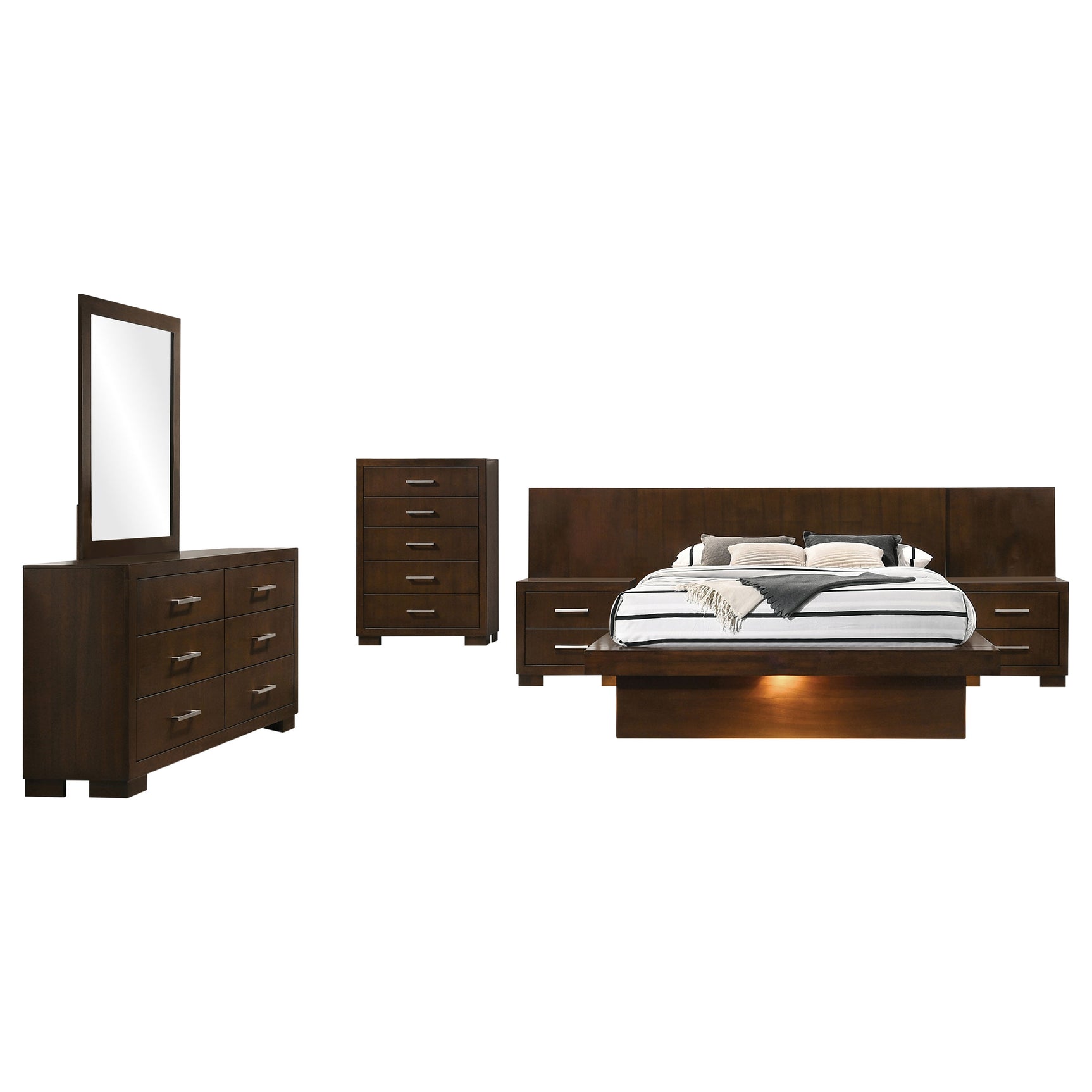 Jessica 6-piece Eastern King LED Bedroom Set Cappuccino - Tampa Furniture Outlet