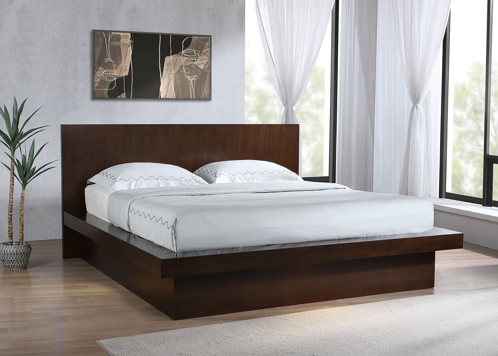 Jessica Wood Eastern King LED Panel Bed Cappuccino - Tampa Furniture Outlet