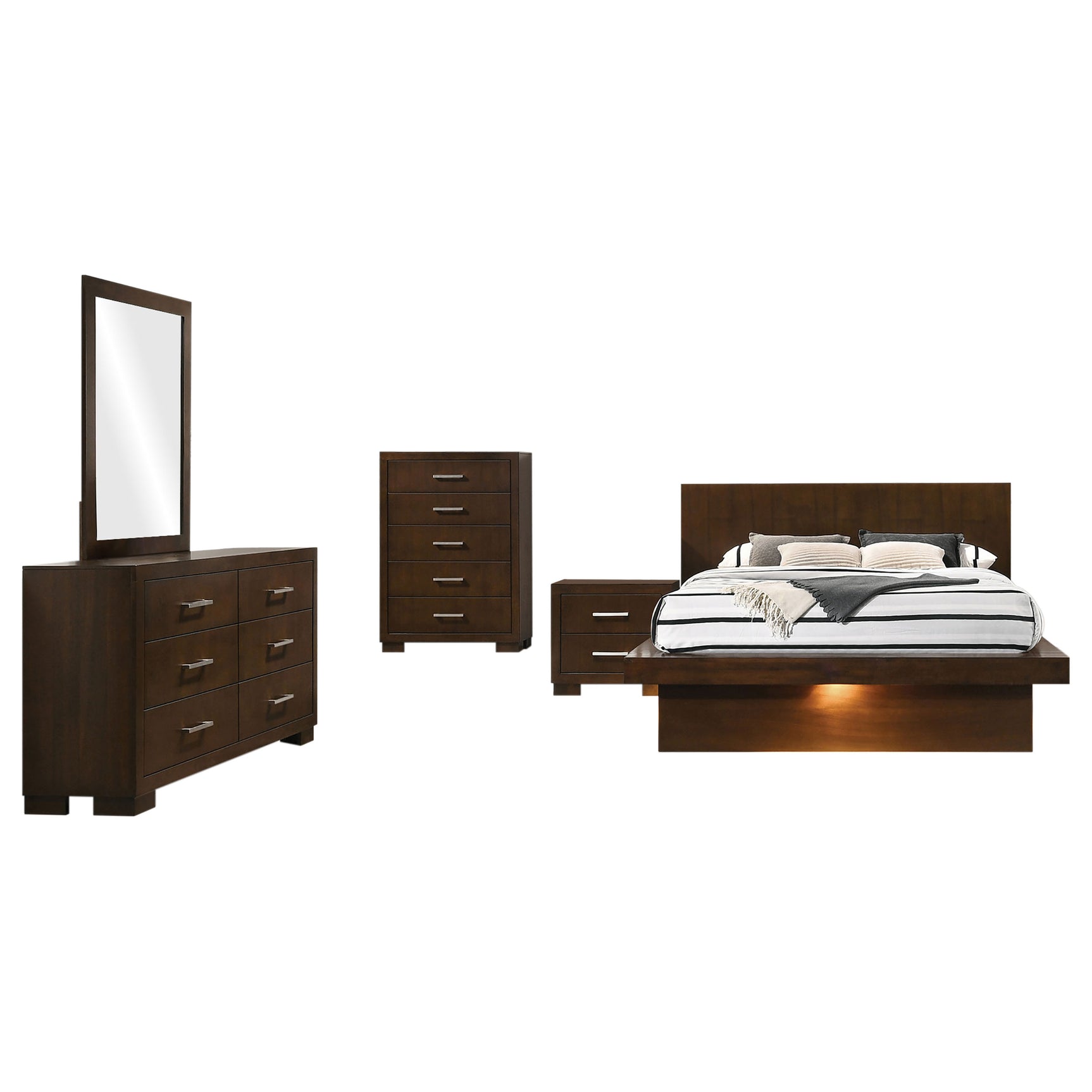 Jessica 5-piece Queen LED Bedroom Set Cappuccino - Tampa Furniture Outlet