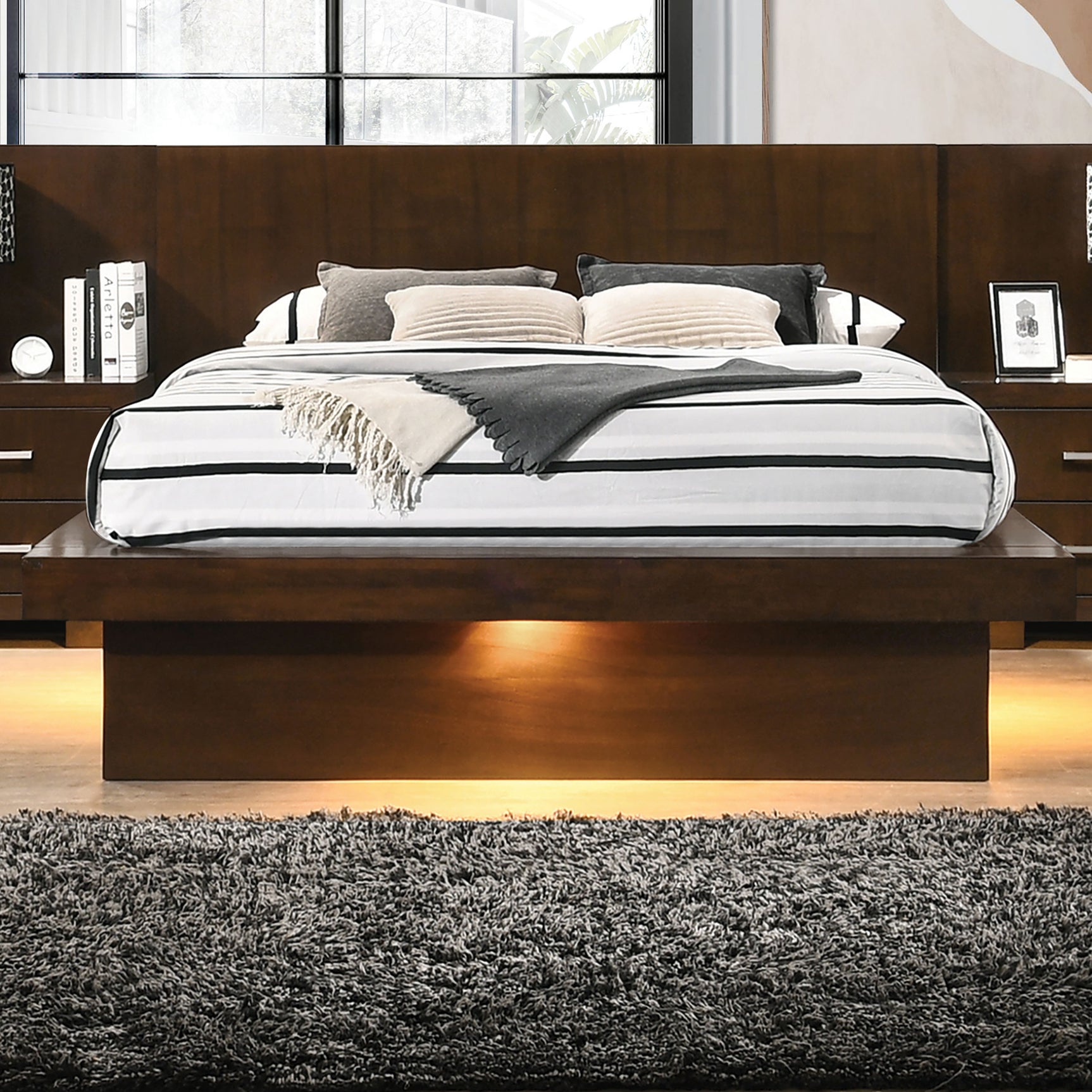 Jessica Wood Queen LED Panel Bed Cappuccino - Tampa Furniture Outlet