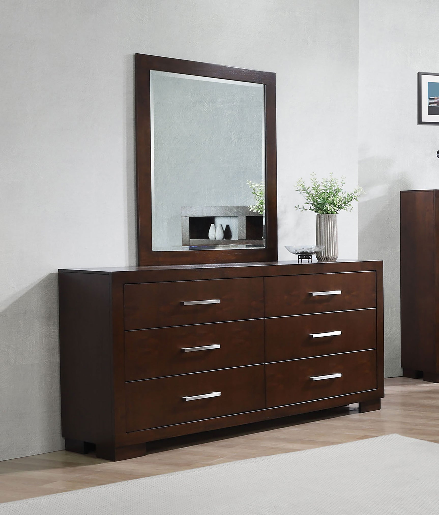 Jessica 6-drawer Dresser with Mirror Cappuccino - Tampa Furniture Outlet