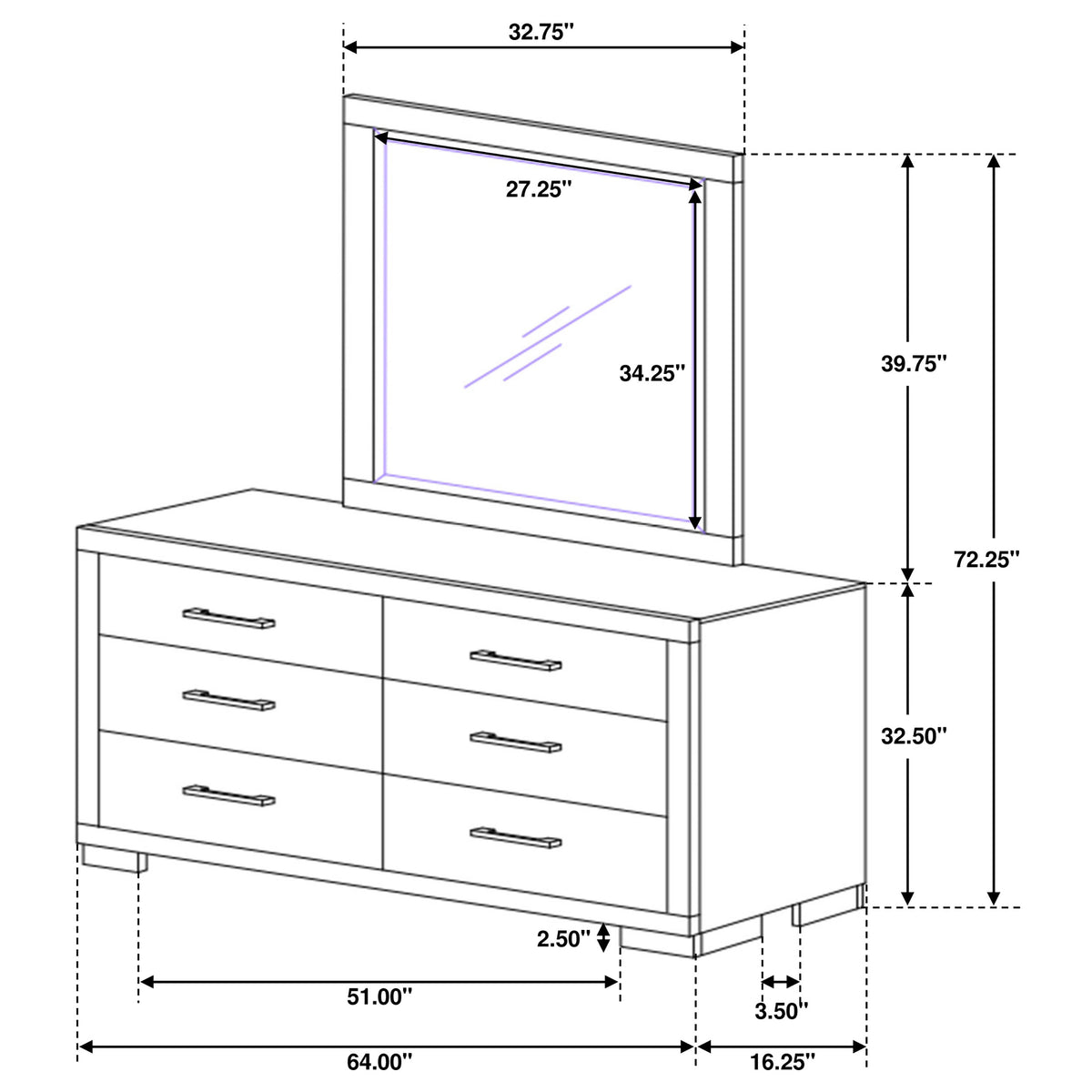 Jessica 6-drawer Dresser with Mirror Cappuccino