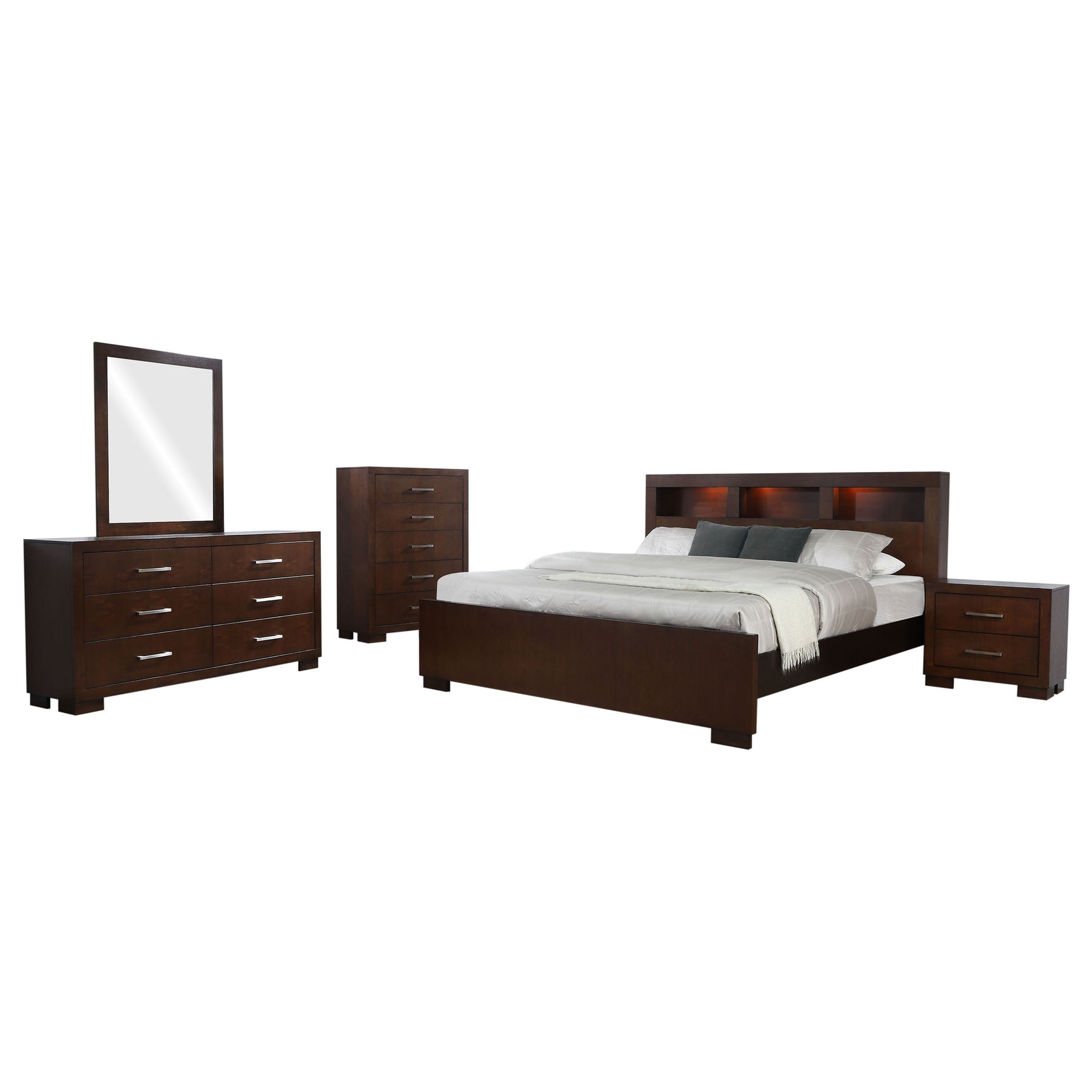 Jessica 5-piece California King Bedroom Set Cappuccino - Tampa Furniture Outlet