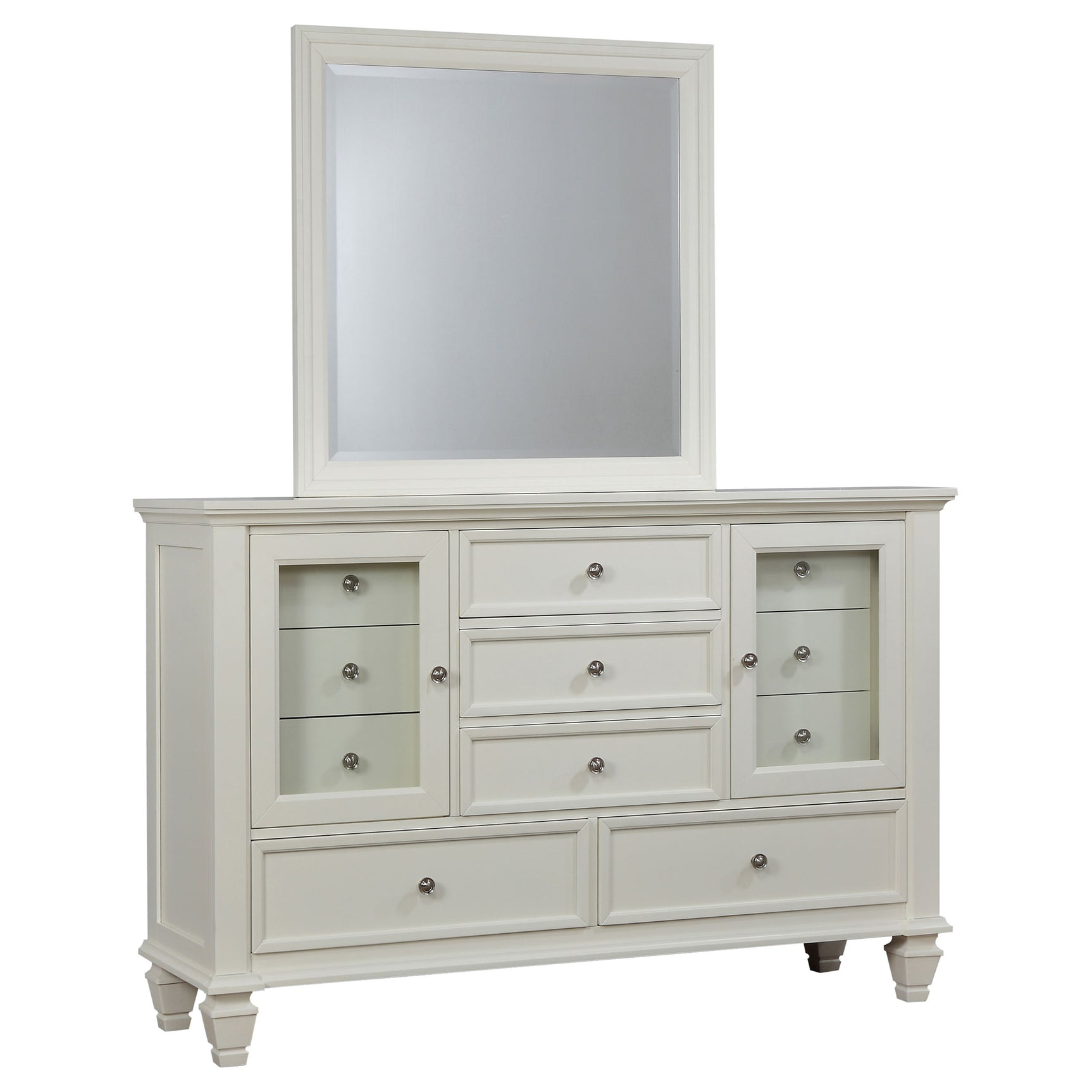 Tampa Furniture Outlet - Coaster - Sandy Beach 11-drawer Dresser with Mirror Cream White - 201303M