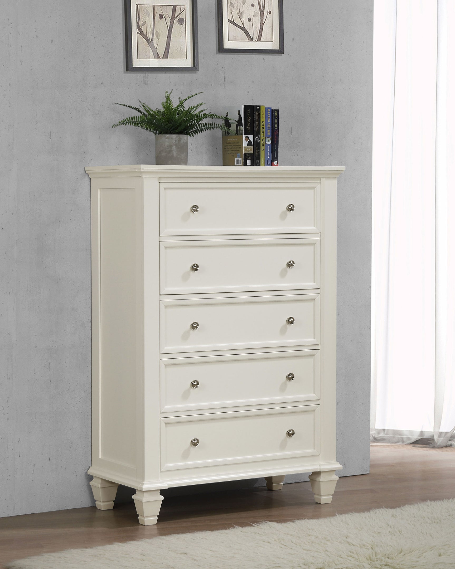 Sandy Beach 5-drawer Bedroom Chest Cream White - Tampa Furniture Outlet