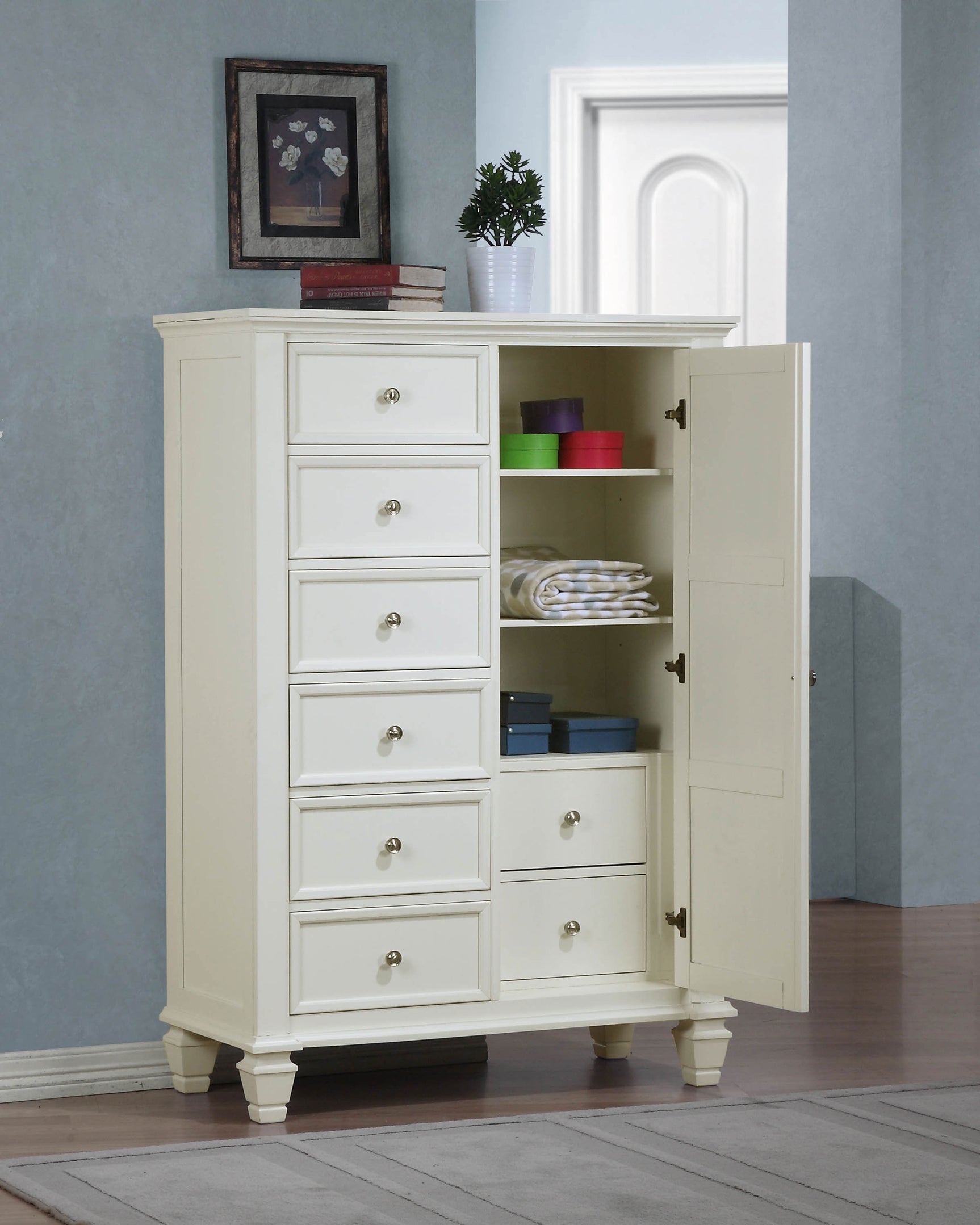 Sandy Beach 8-drawer Door Chest Cream White - Tampa Furniture Outlet