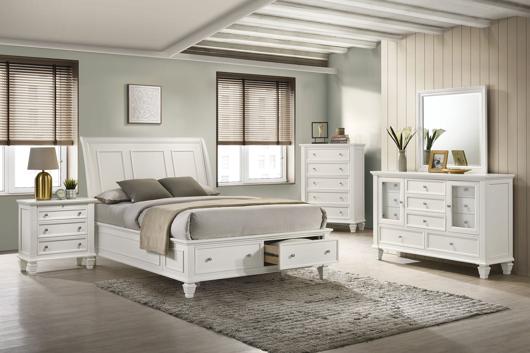 Tampa Furniture Outlet - Coaster - Sandy Beach 5-piece Eastern King Bedroom Set Cream White - 201309KE-S5