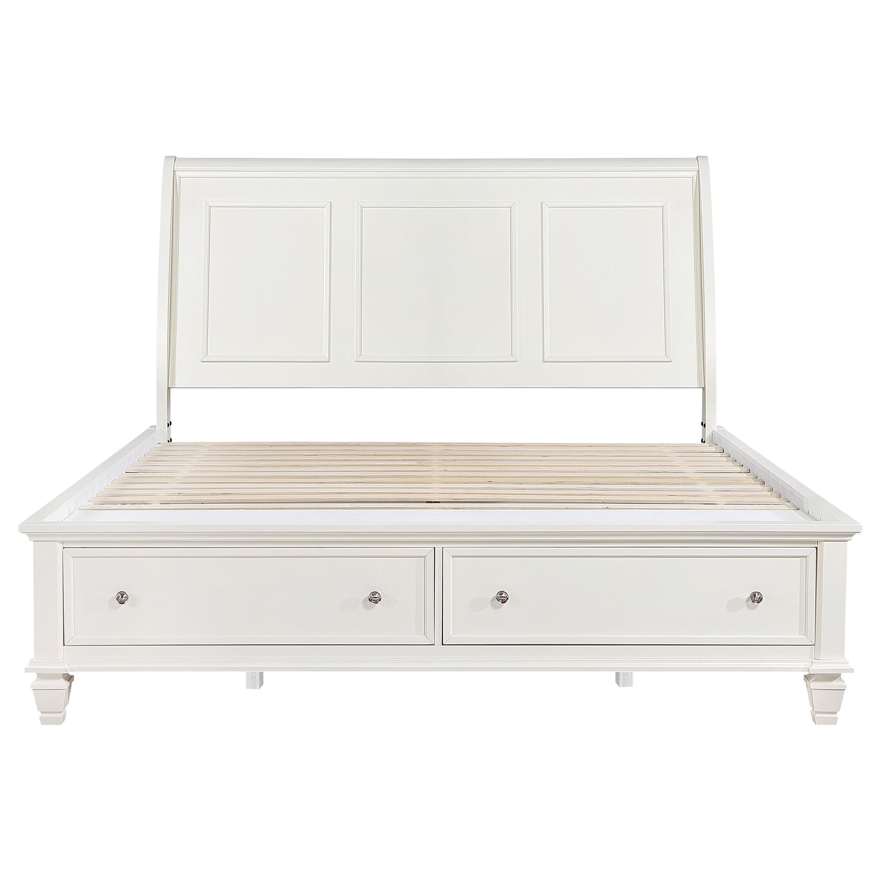 Sandy Beach Wood Eastern King Storage Panel Bed Cream White - Tampa Furniture Outlet