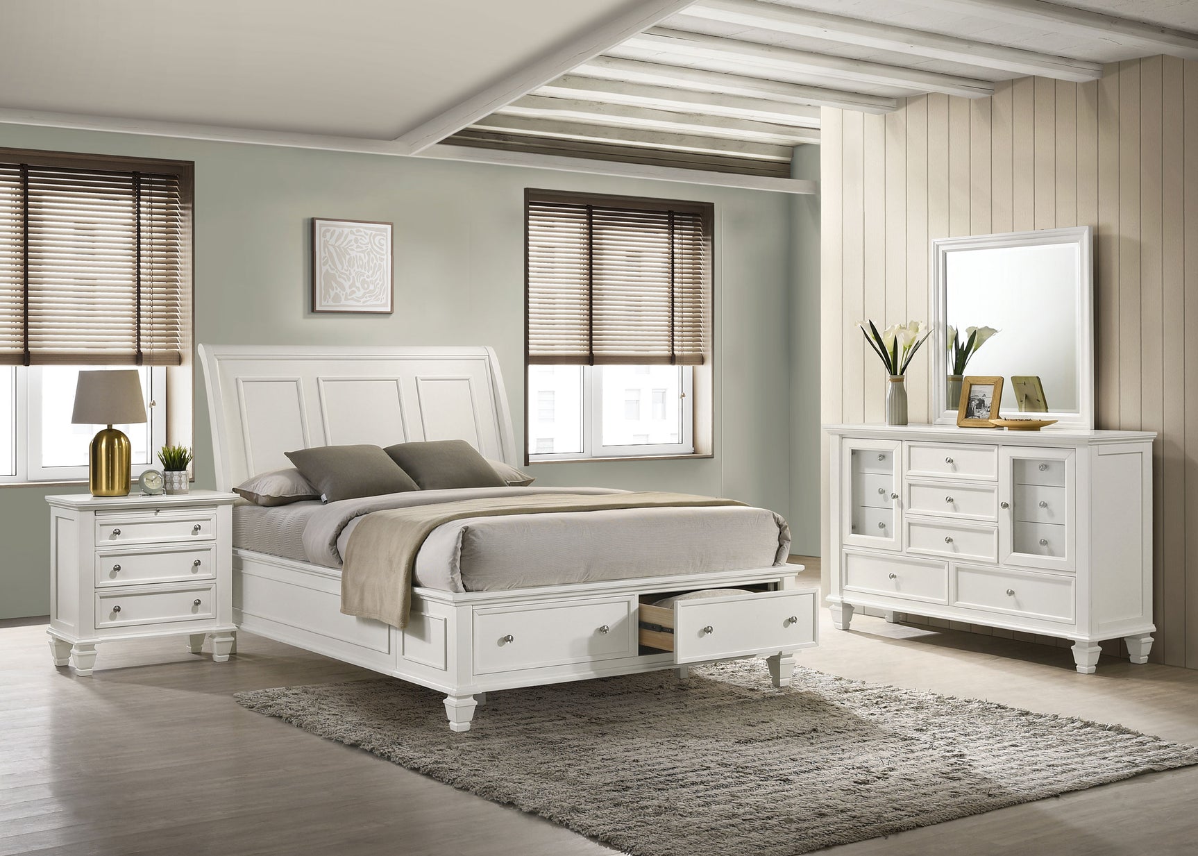 Tampa Furniture Outlet - Coaster - Sandy Beach 4-piece Queen Bedroom Set Cream White - 201309Q-S4