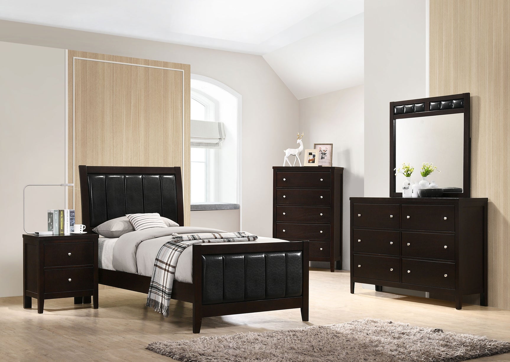 Carlton Wood Twin Panel Bed Cappuccino - Tampa Furniture Outlet