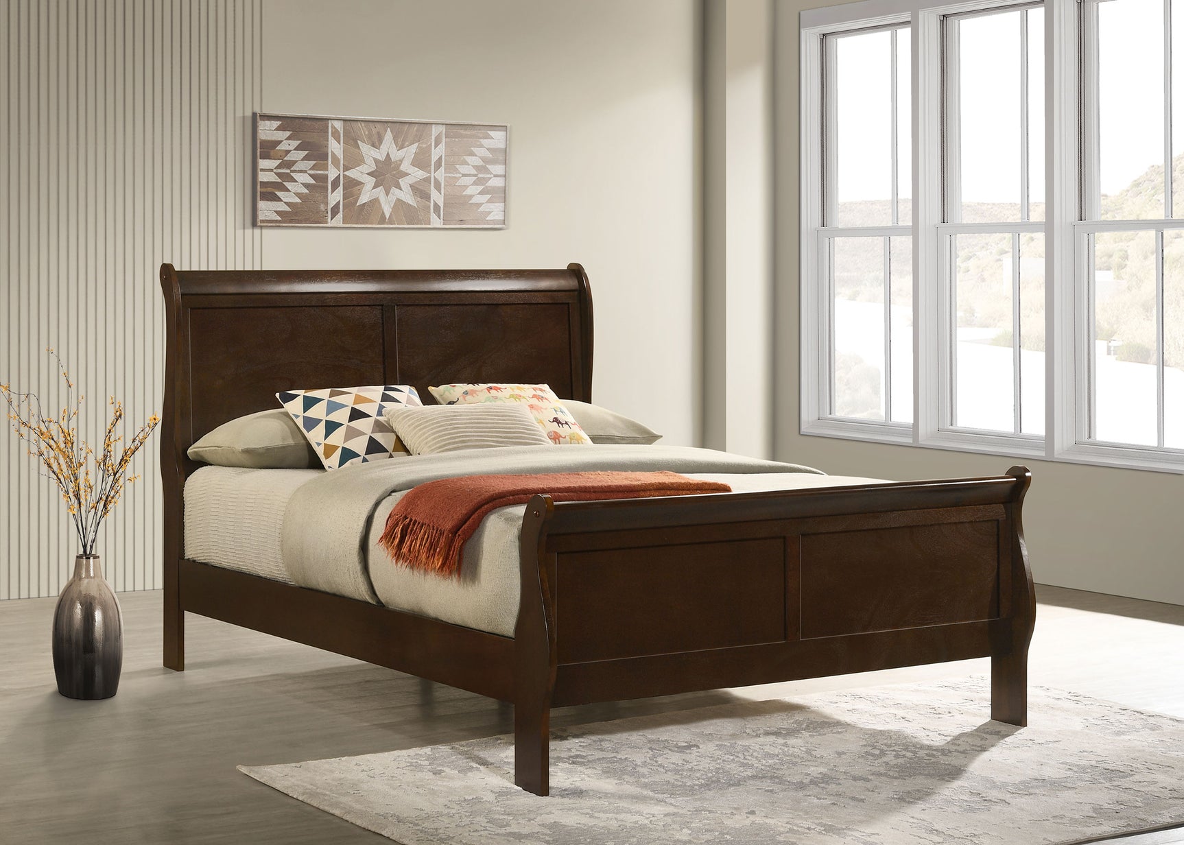 Louis Philippe Wood Full Sleigh Bed Cappuccino - Tampa Furniture Outlet