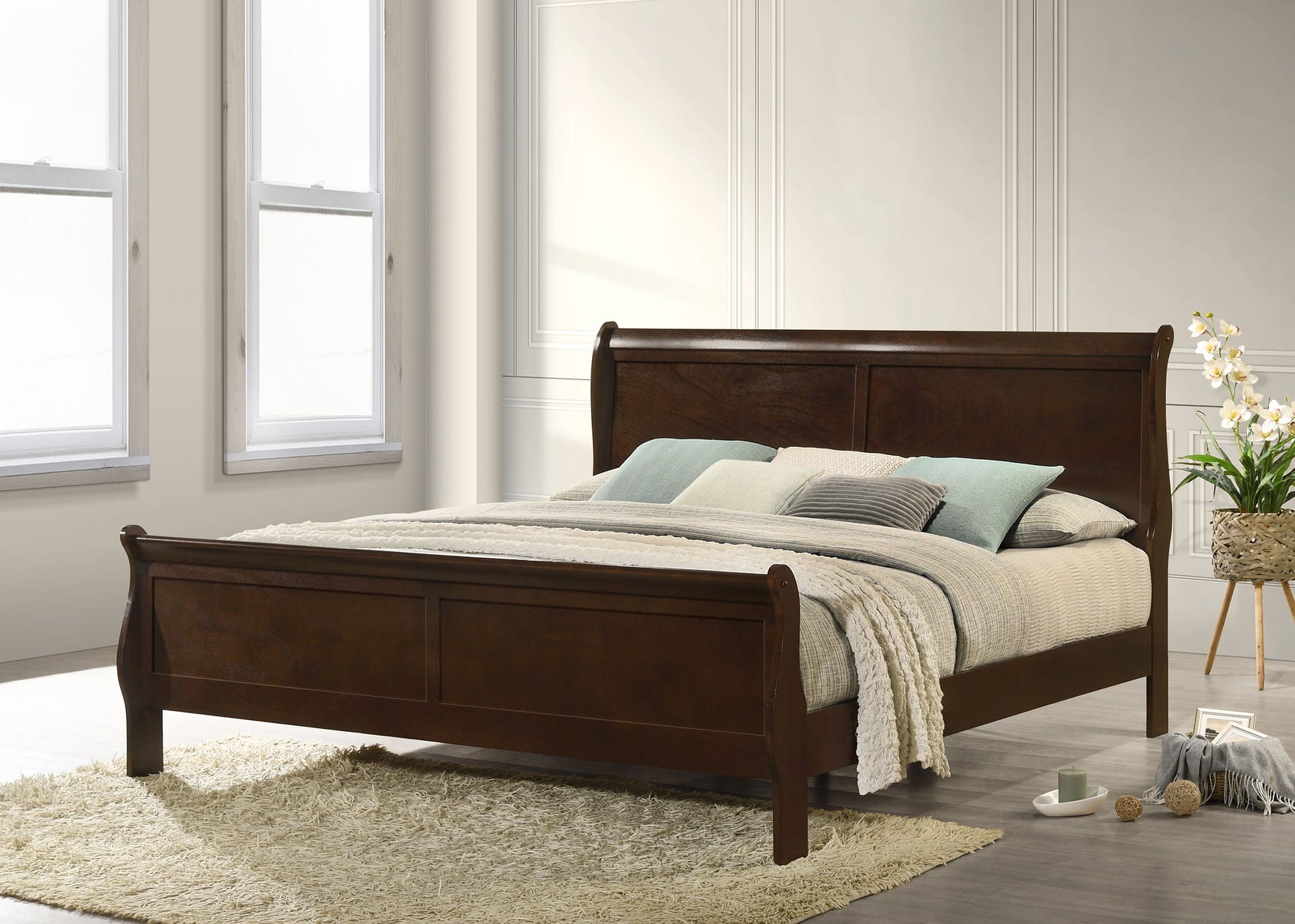 Louis Philippe Wood Eastern King Sleigh Bed Cappuccino - Tampa Furniture Outlet