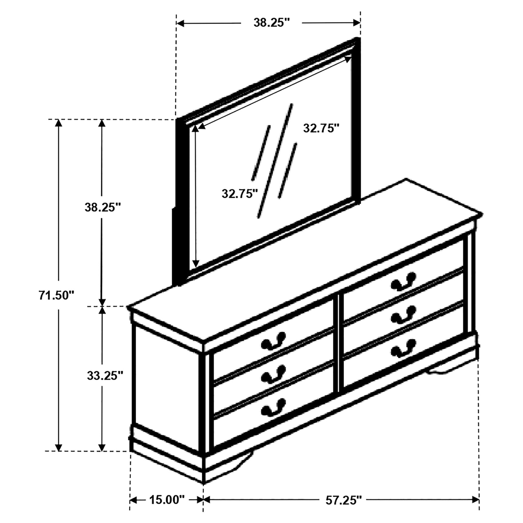 Louis Philippe 6-drawer Dresser with Mirror Cappuccino - Tampa Furniture Outlet