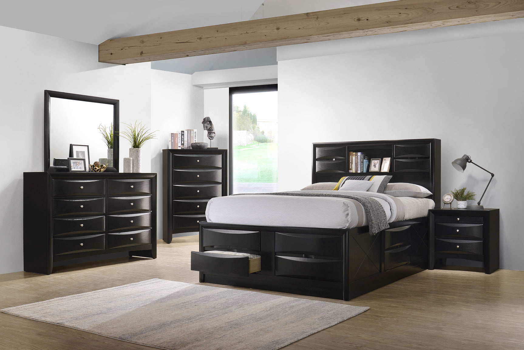 Briana Wood California King Storage Bookcase Bed Black - Tampa Furniture Outlet