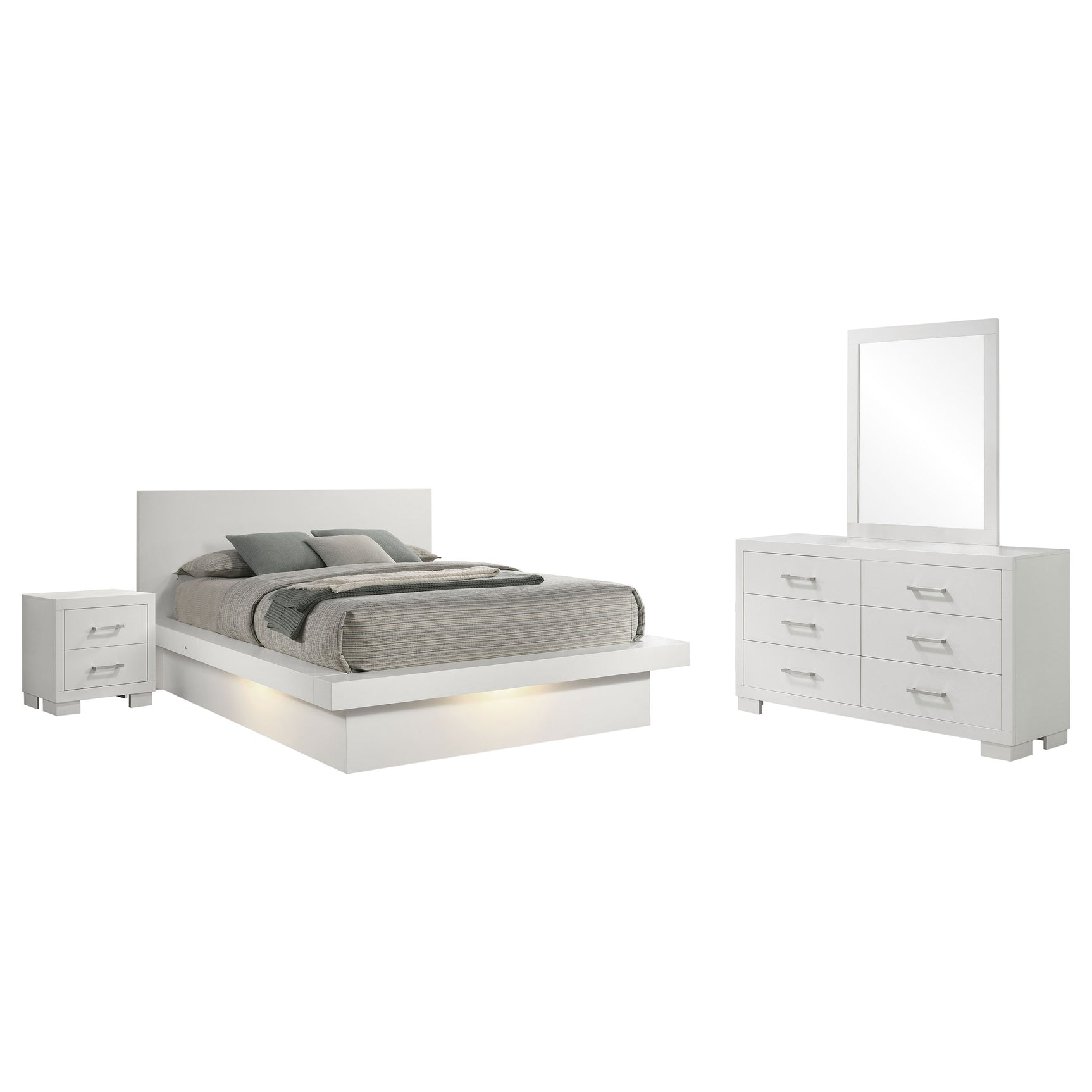 Jessica 4-piece Eastern King LED Bedroom Set Snow White - Tampa Furniture Outlet