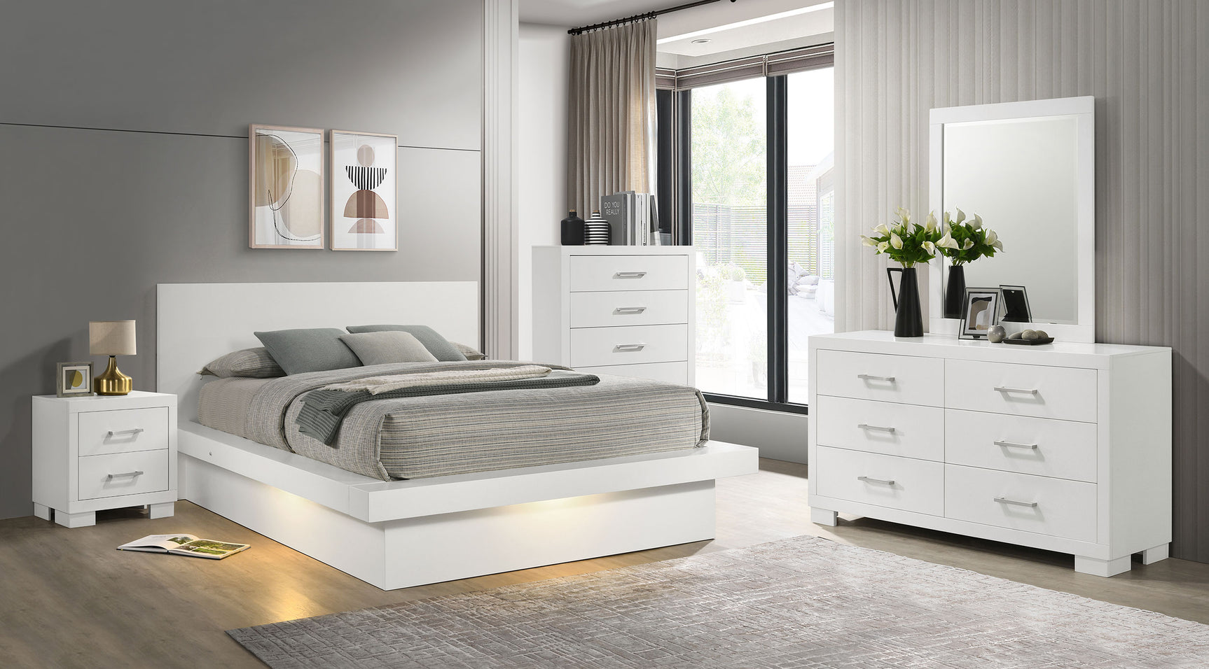 Tampa Furniture Outlet - Coaster - Jessica 5-piece Eastern King LED Bedroom Set Snow White - 202990KE-S5