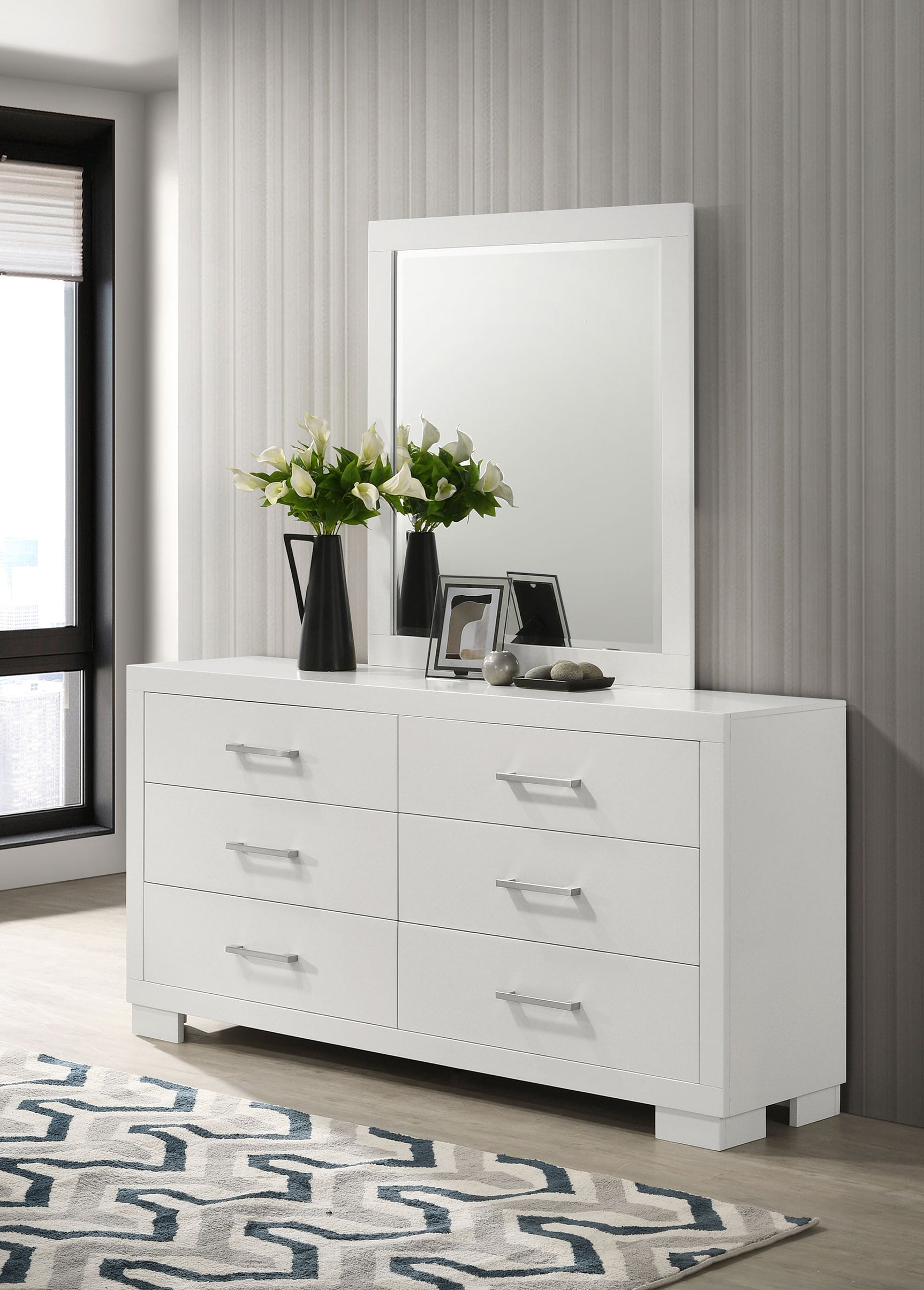 Jessica 6-drawer Dresser with Mirror Snow White - Tampa Furniture Outlet