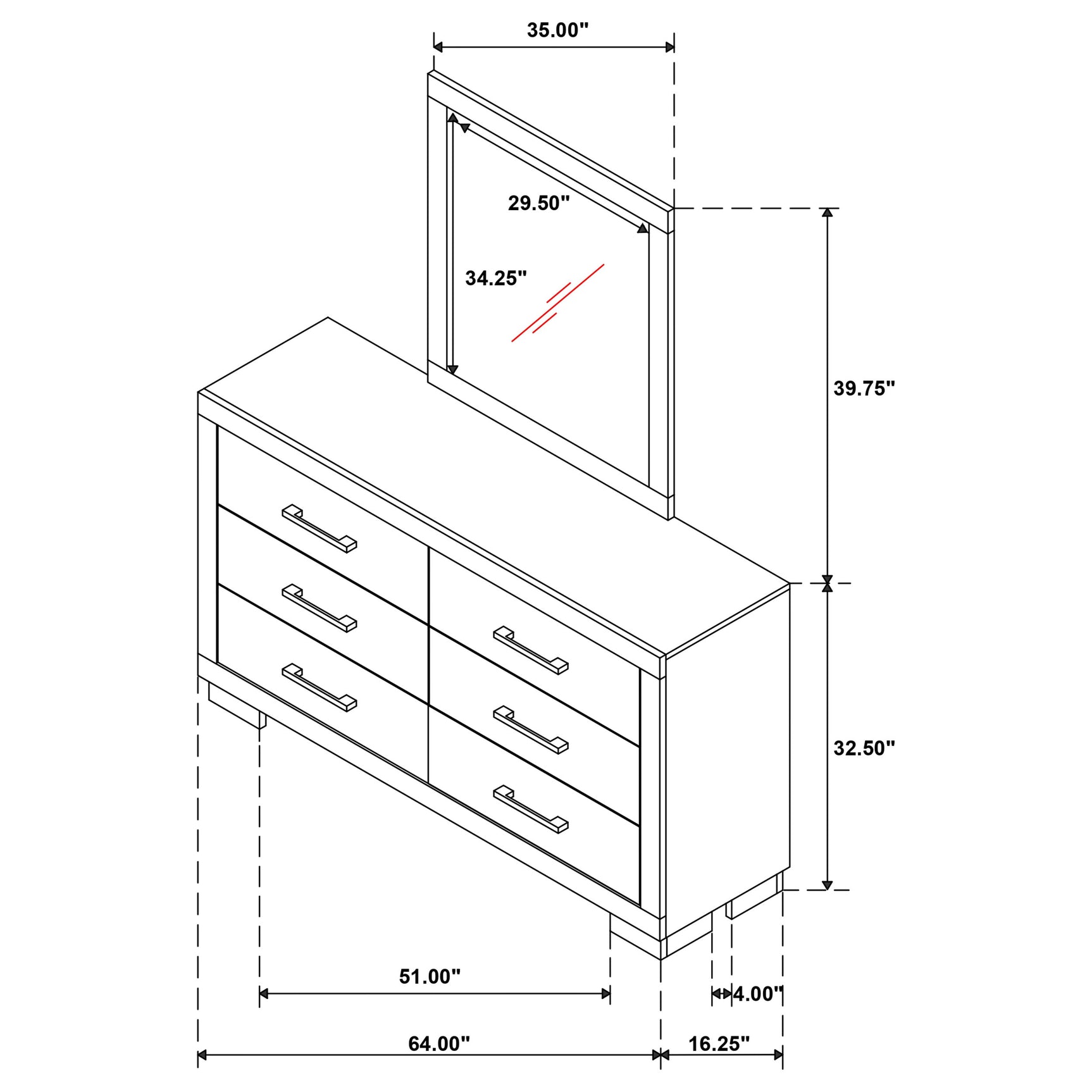 Jessica 6-drawer Dresser with Mirror Snow White